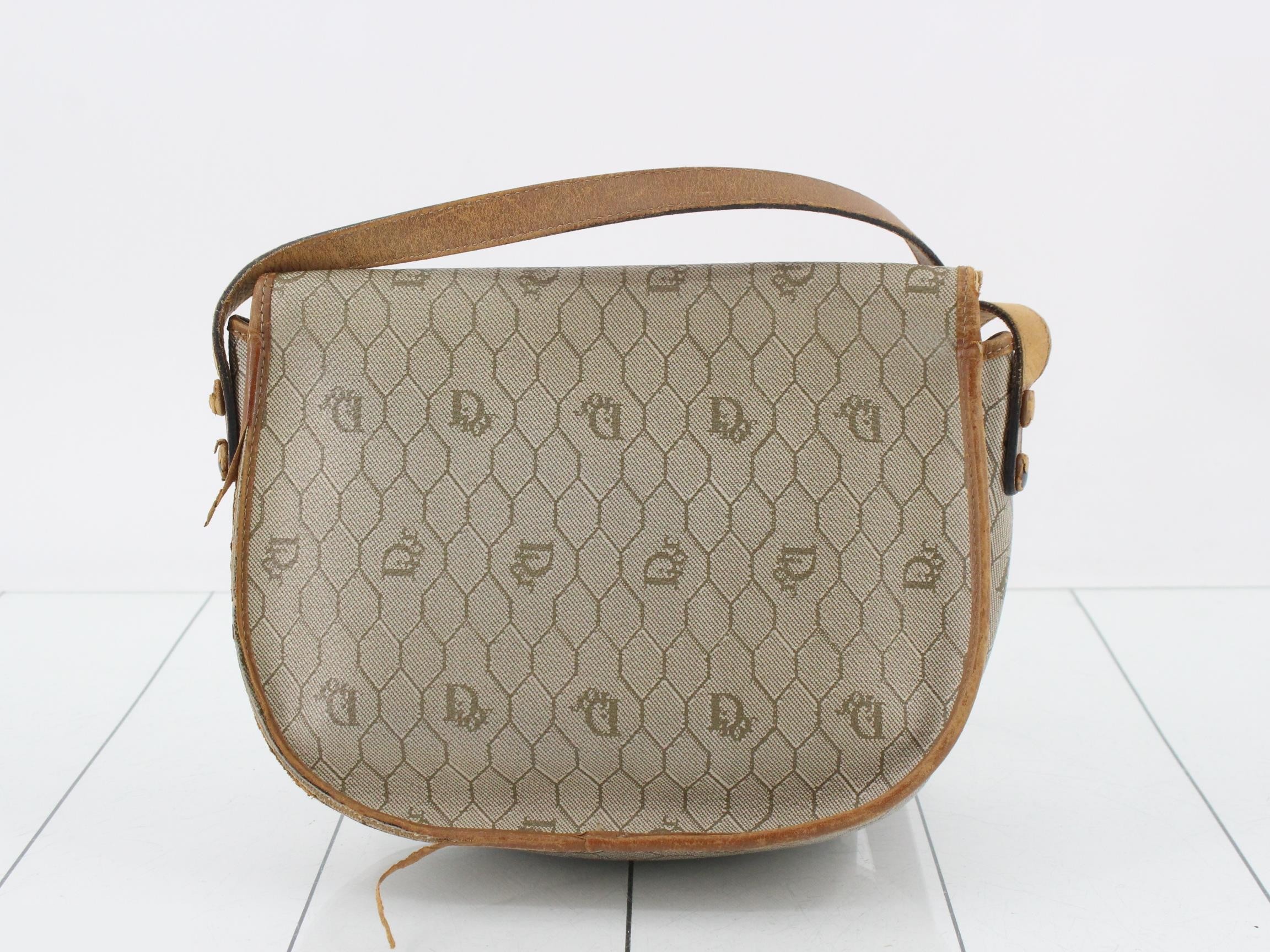 Vintage Honeycomb Pattern PVC x Leather Shoulder Bag — view 2