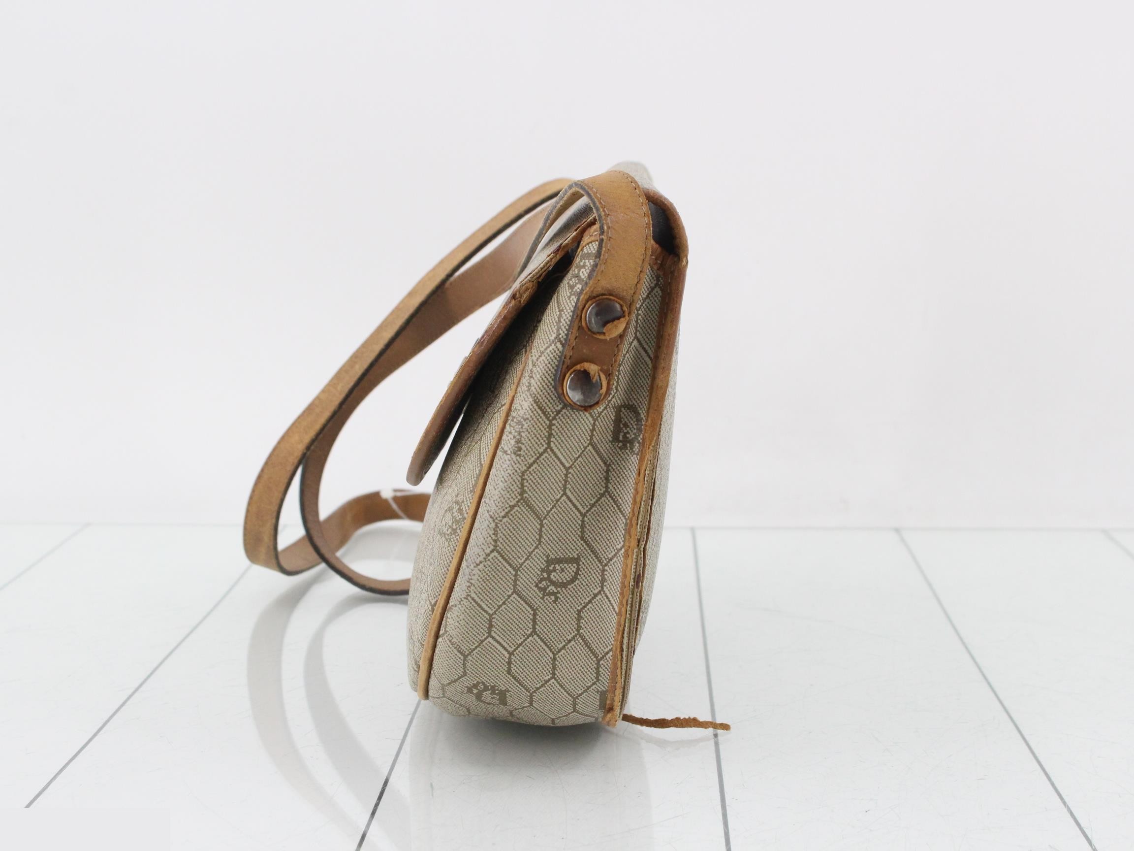 Vintage Honeycomb Pattern PVC x Leather Shoulder Bag — view 3