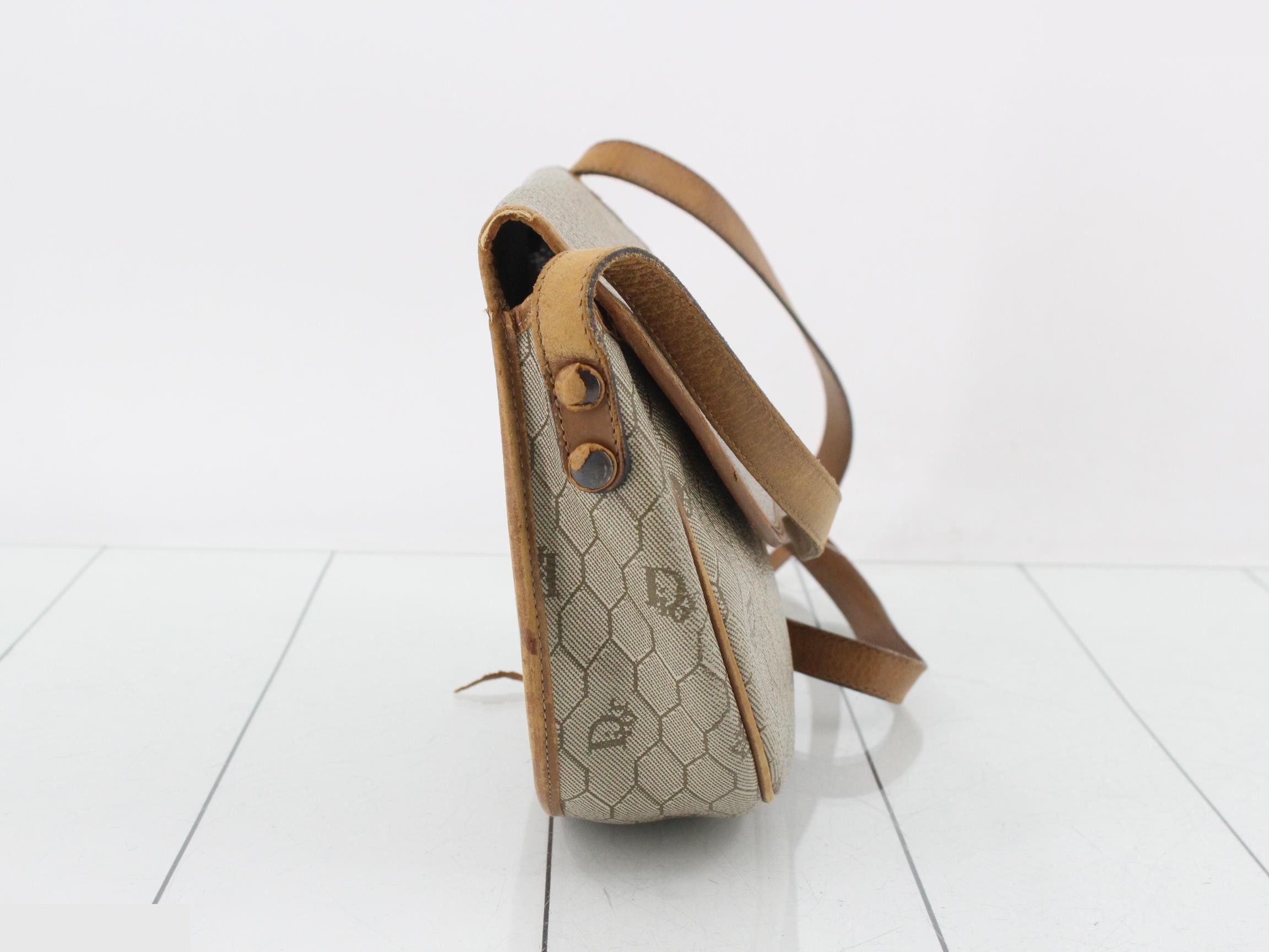 Vintage Honeycomb Pattern PVC x Leather Shoulder Bag — view 4