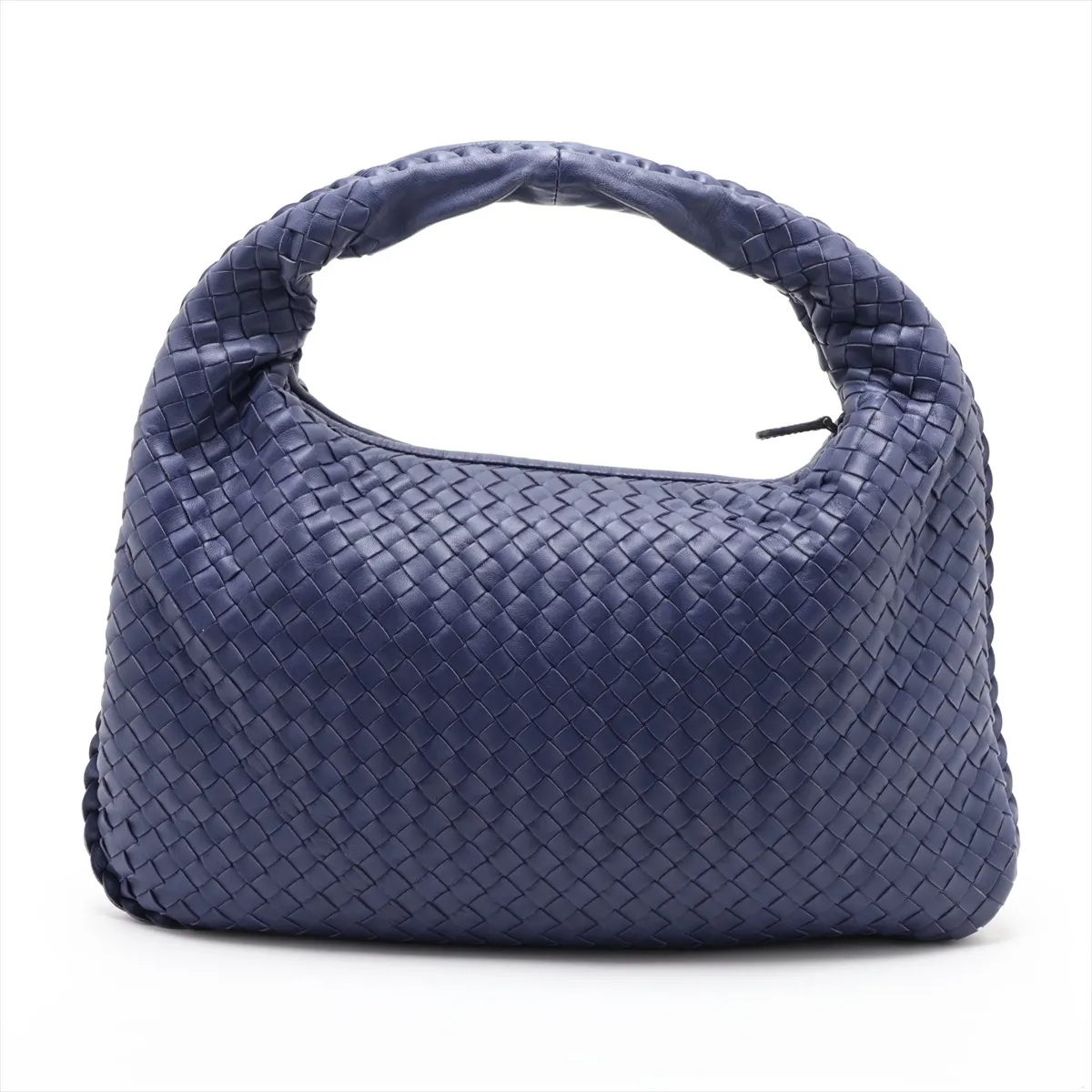 Intrecciato Hobo Leather Shoulder Bag, Navy — view 2