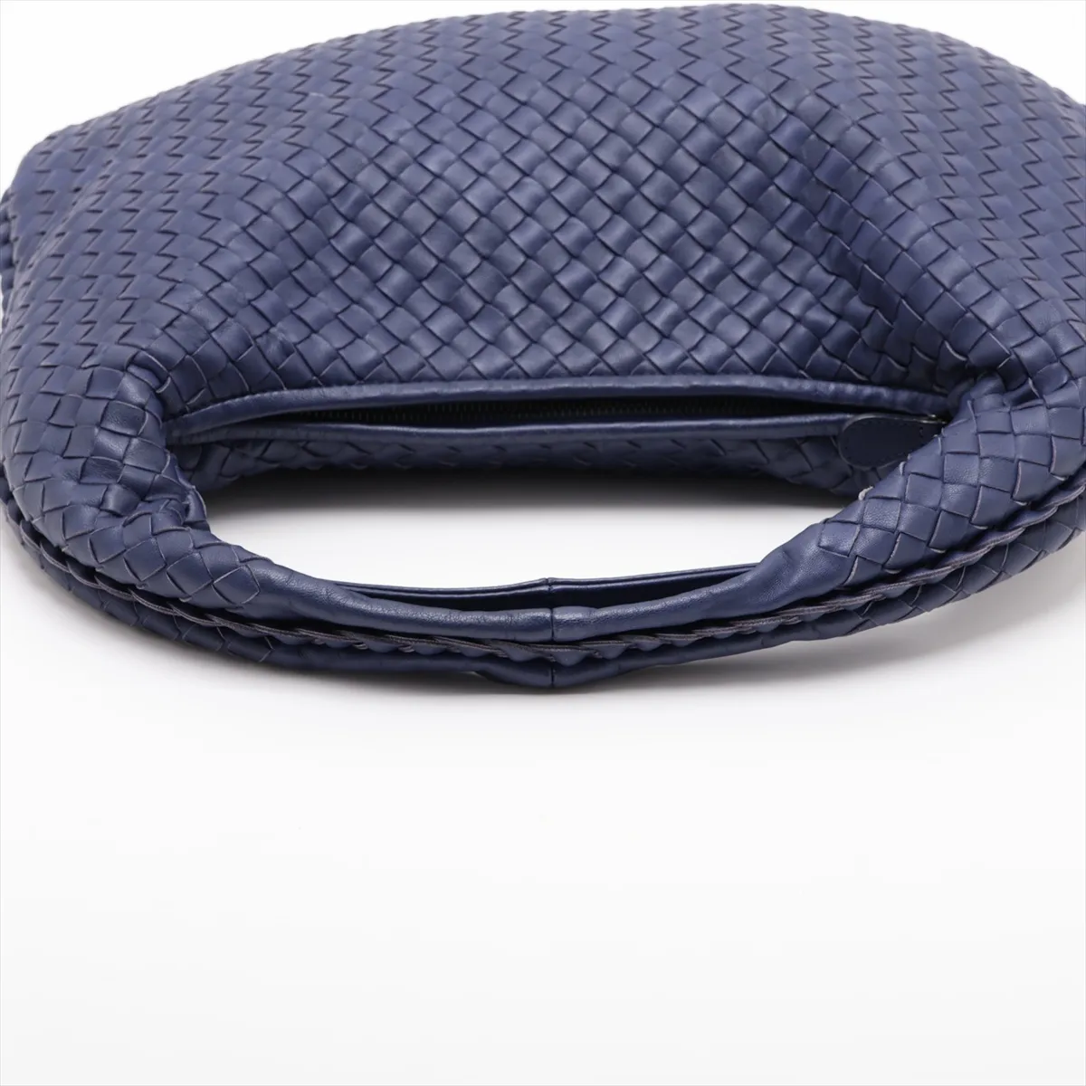 Intrecciato Hobo Leather Shoulder Bag, Navy — view 5