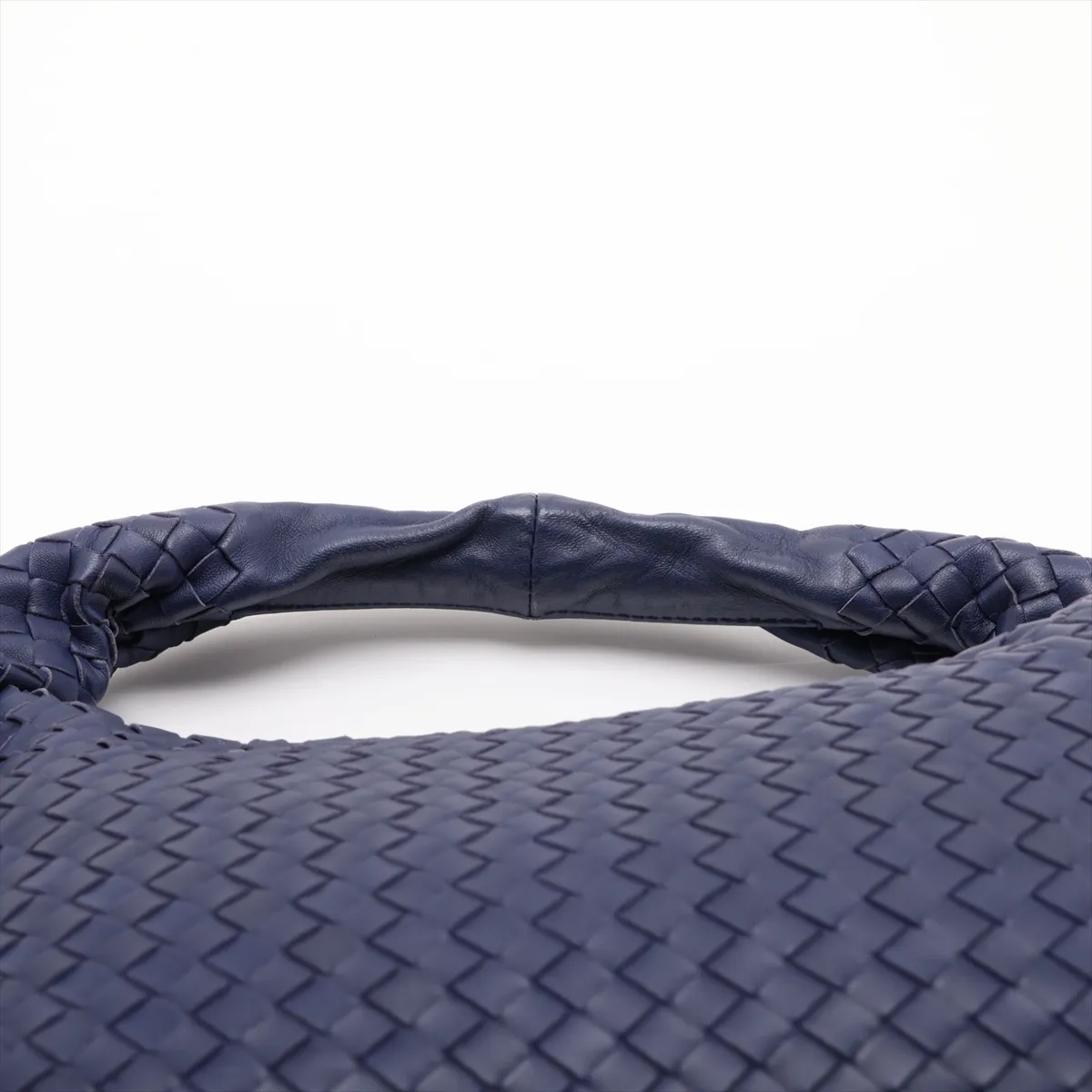 Intrecciato Hobo Leather Shoulder Bag, Navy — view 6