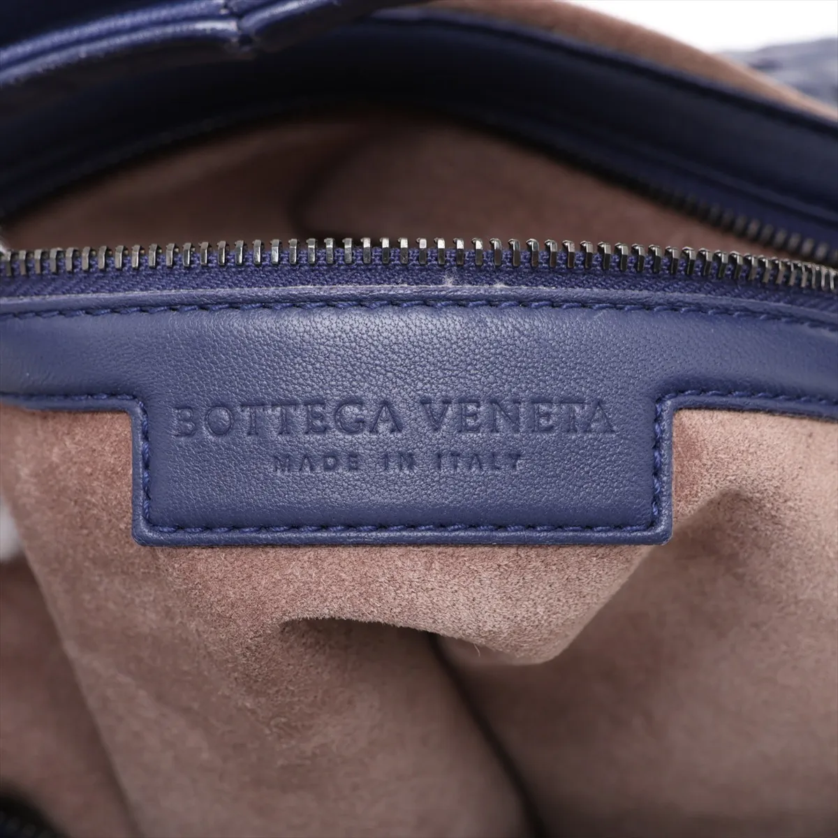 Intrecciato Hobo Leather Shoulder Bag, Navy — view 9