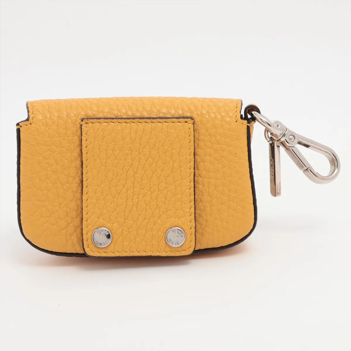 7AR809 Nano Baguette Bag Charm, Leather, Yellow x Silver. Shows signs of wear, — view 2