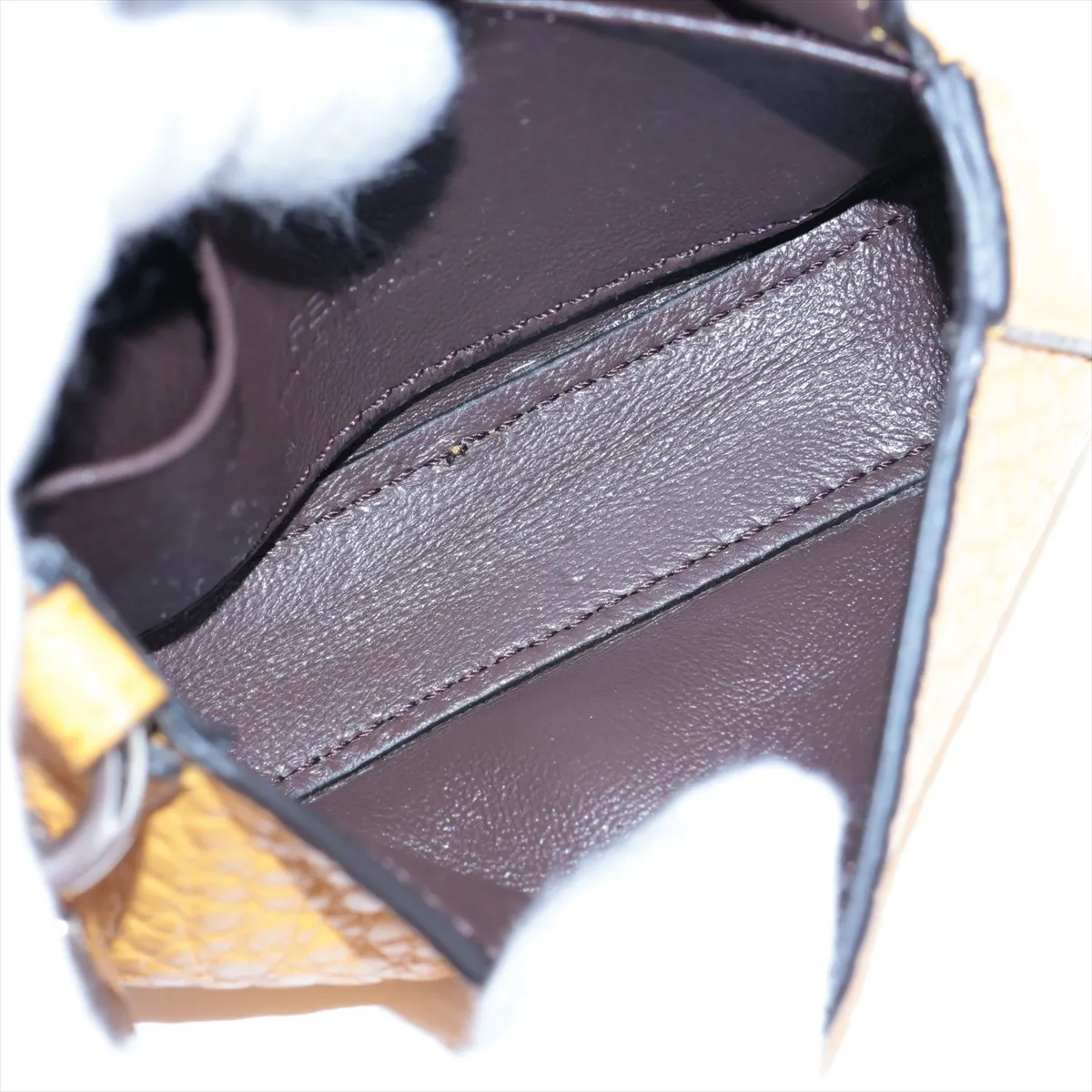 7AR809 Nano Baguette Bag Charm, Leather, Yellow x Silver. Shows signs of wear, — view 4