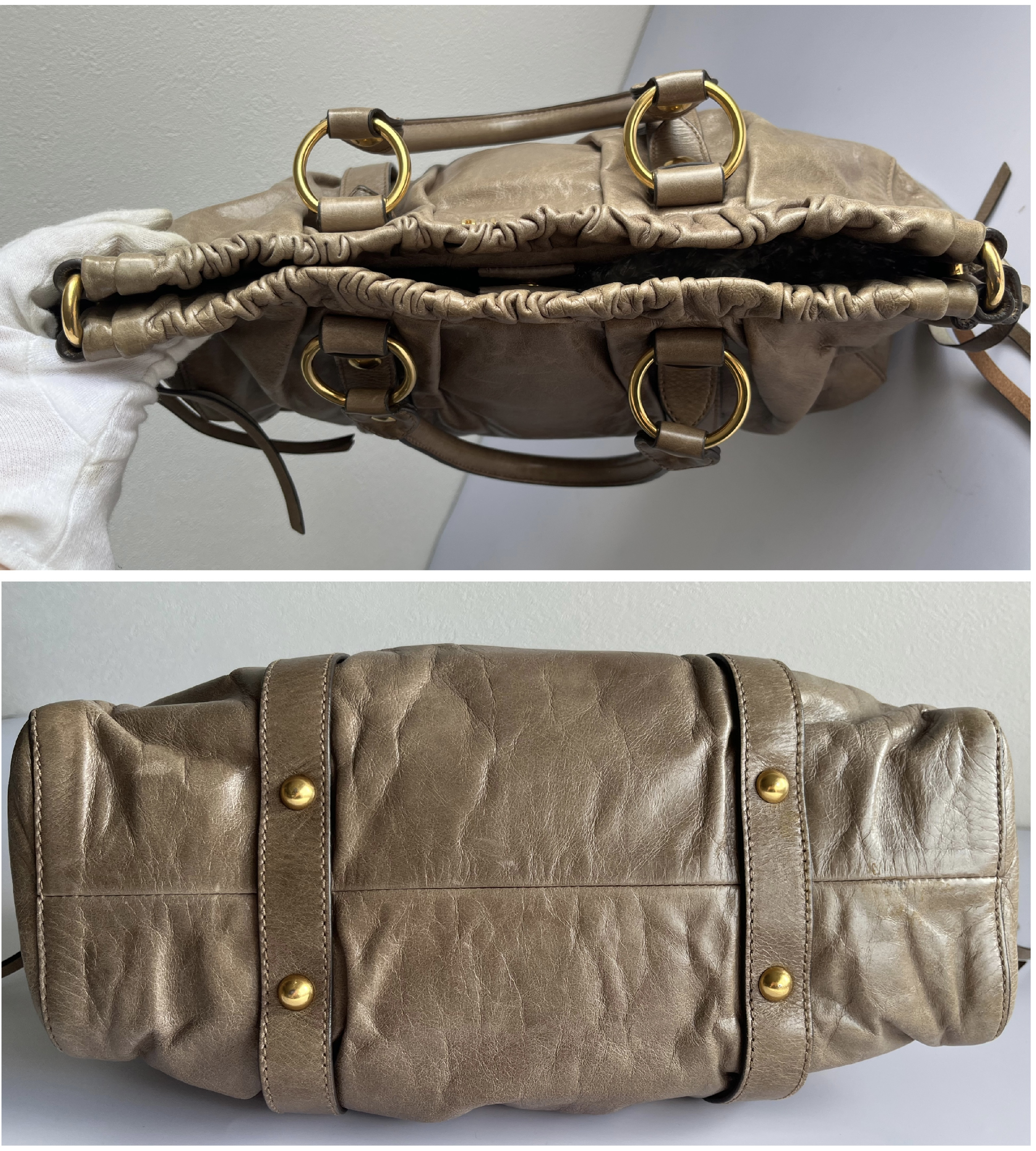 Vitello Luxe Greige 2-way Handbag with Shoulder Strap (Shoulder Bag) — view 4