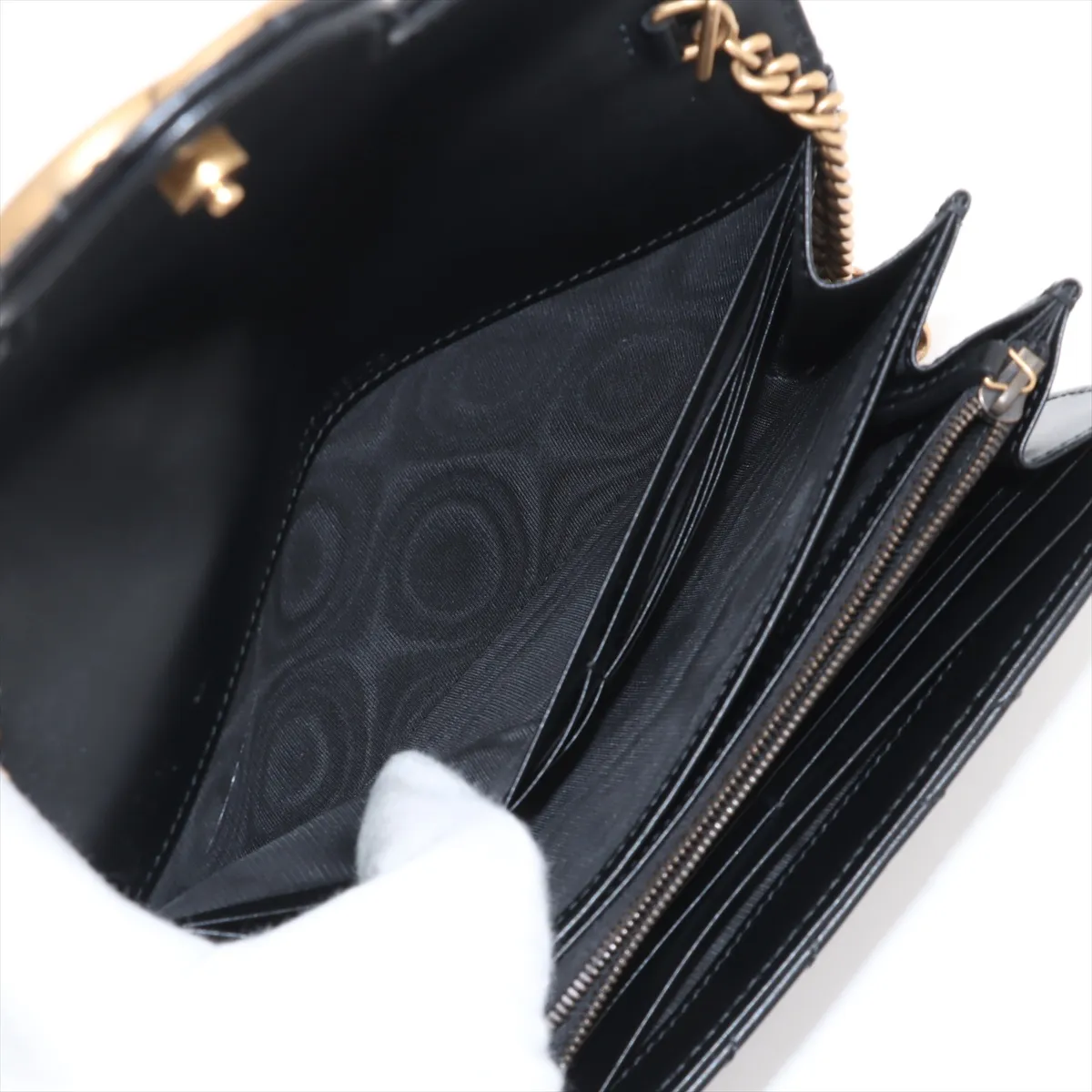 GG Marmont Leather Chain Wallet Black 474575 — view 11