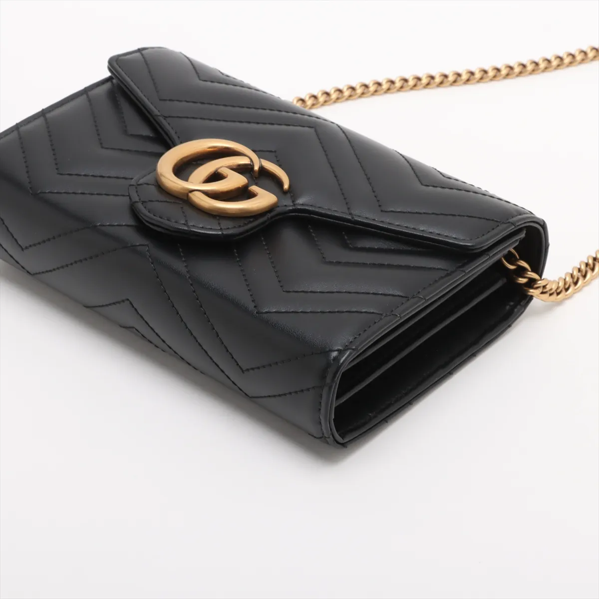 GG Marmont Leather Chain Wallet Black 474575 — view 3