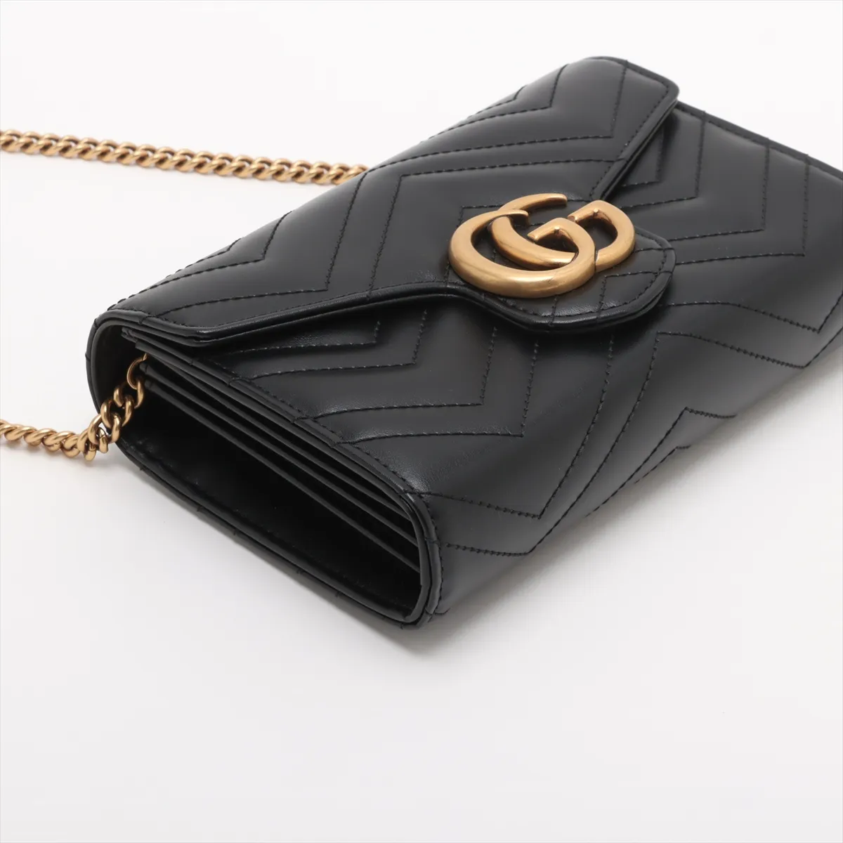 GG Marmont Leather Chain Wallet Black 474575 — view 4