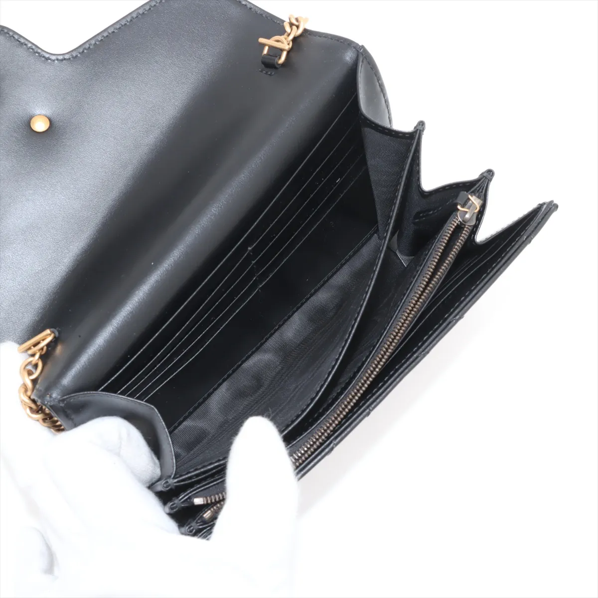 GG Marmont Leather Chain Wallet Black 474575 — view 6
