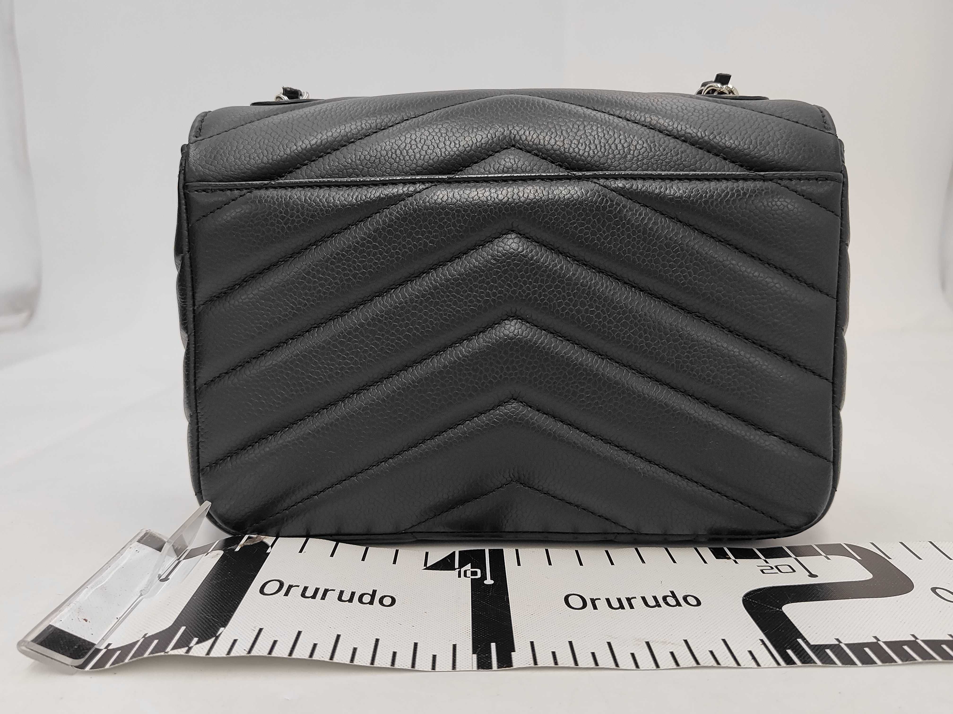Chevron V-stitch Chain Shoulder Bag, Caviar Leather, Black, Silver Hardware. — view 2