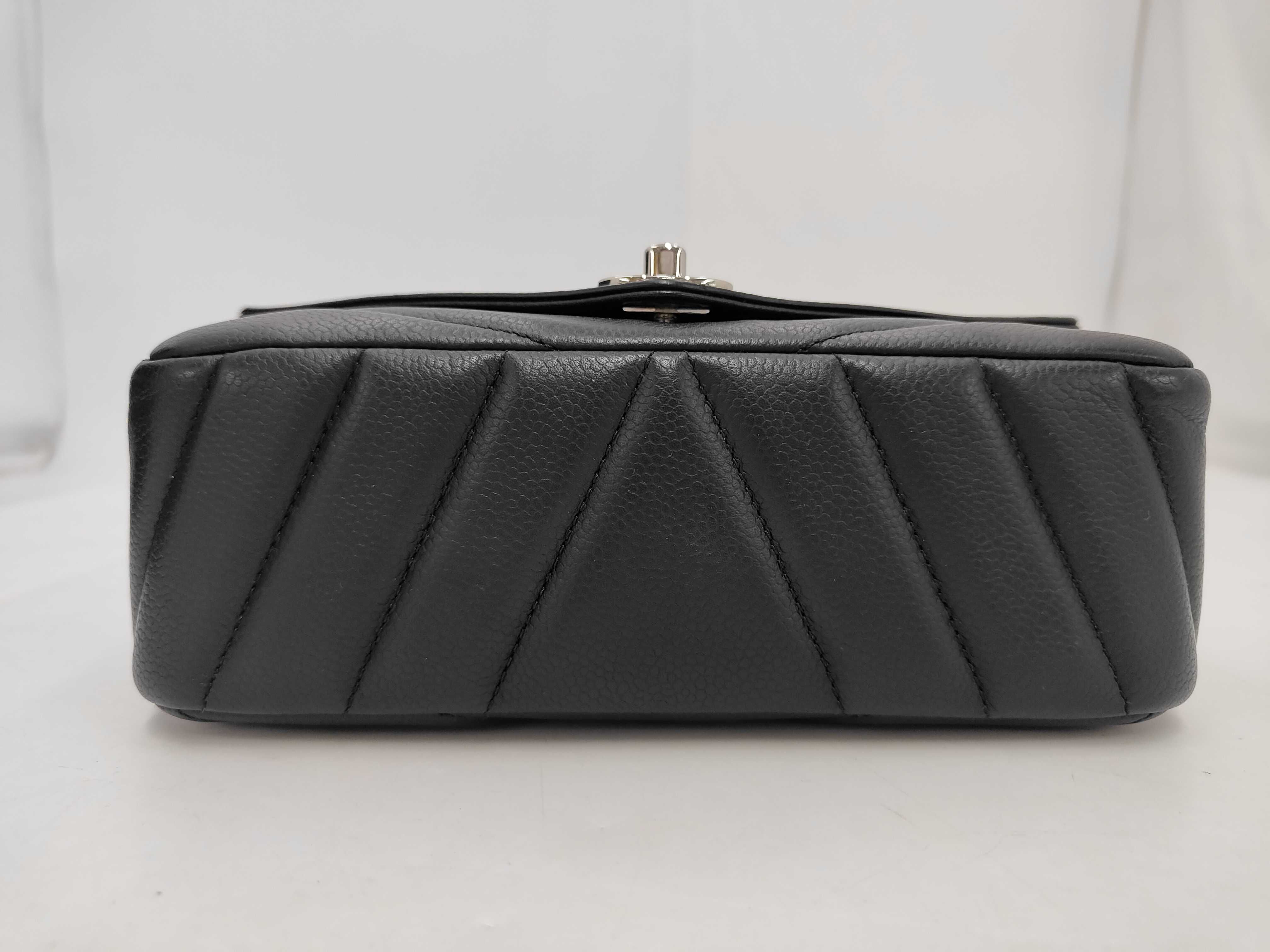Chevron V-stitch Chain Shoulder Bag, Caviar Leather, Black, Silver Hardware. — view 3