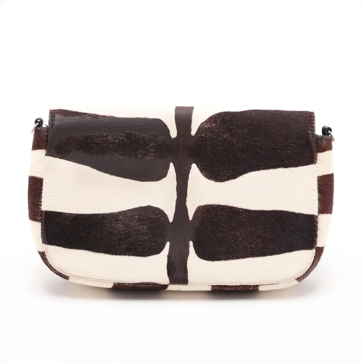 Calf Hair x Leather Chain Shoulder Bag Brown x White — view 2