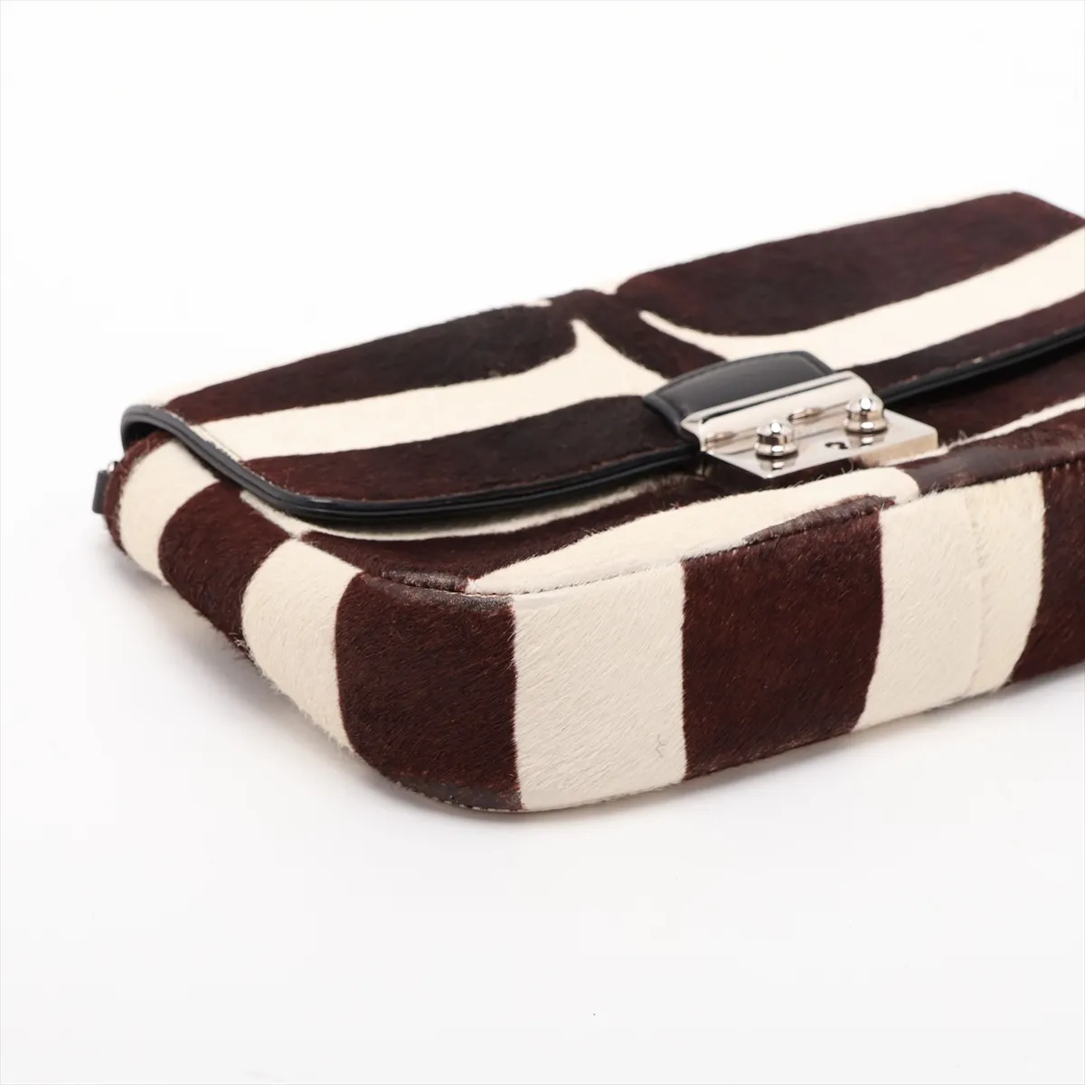 Calf Hair x Leather Chain Shoulder Bag Brown x White — view 4