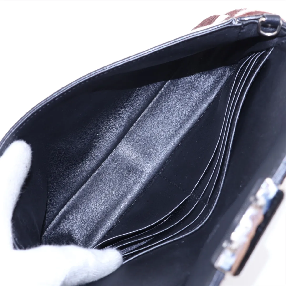 Calf Hair x Leather Chain Shoulder Bag Brown x White — view 6