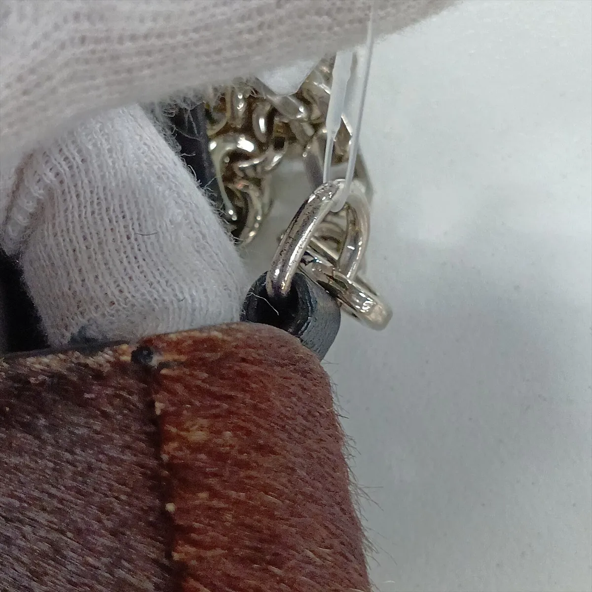 Calf Hair x Leather Chain Shoulder Bag Brown x White — view 10