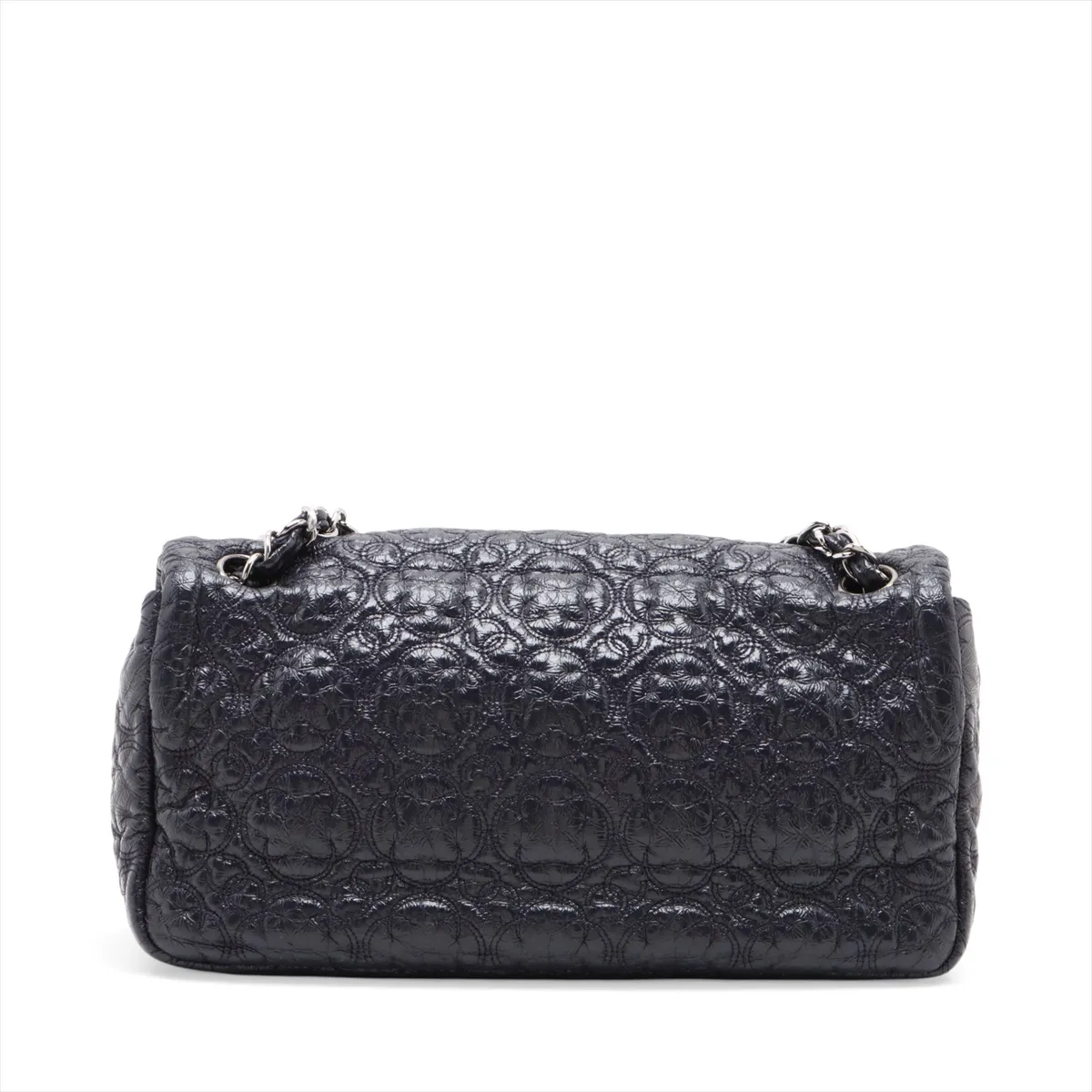 Camellia Patent Leather Single Flap Double Chain Bag, Navy, Silver Hardware, 12979093, Series 12 — view 2