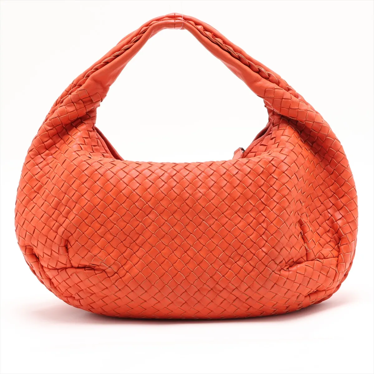 Intrecciato Hobo Leather Shoulder Bag, Orange, 232499 — view 2