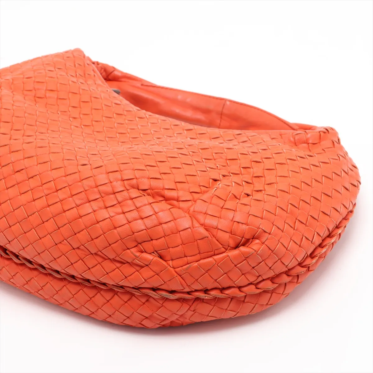 Intrecciato Hobo Leather Shoulder Bag, Orange, 232499 — view 3