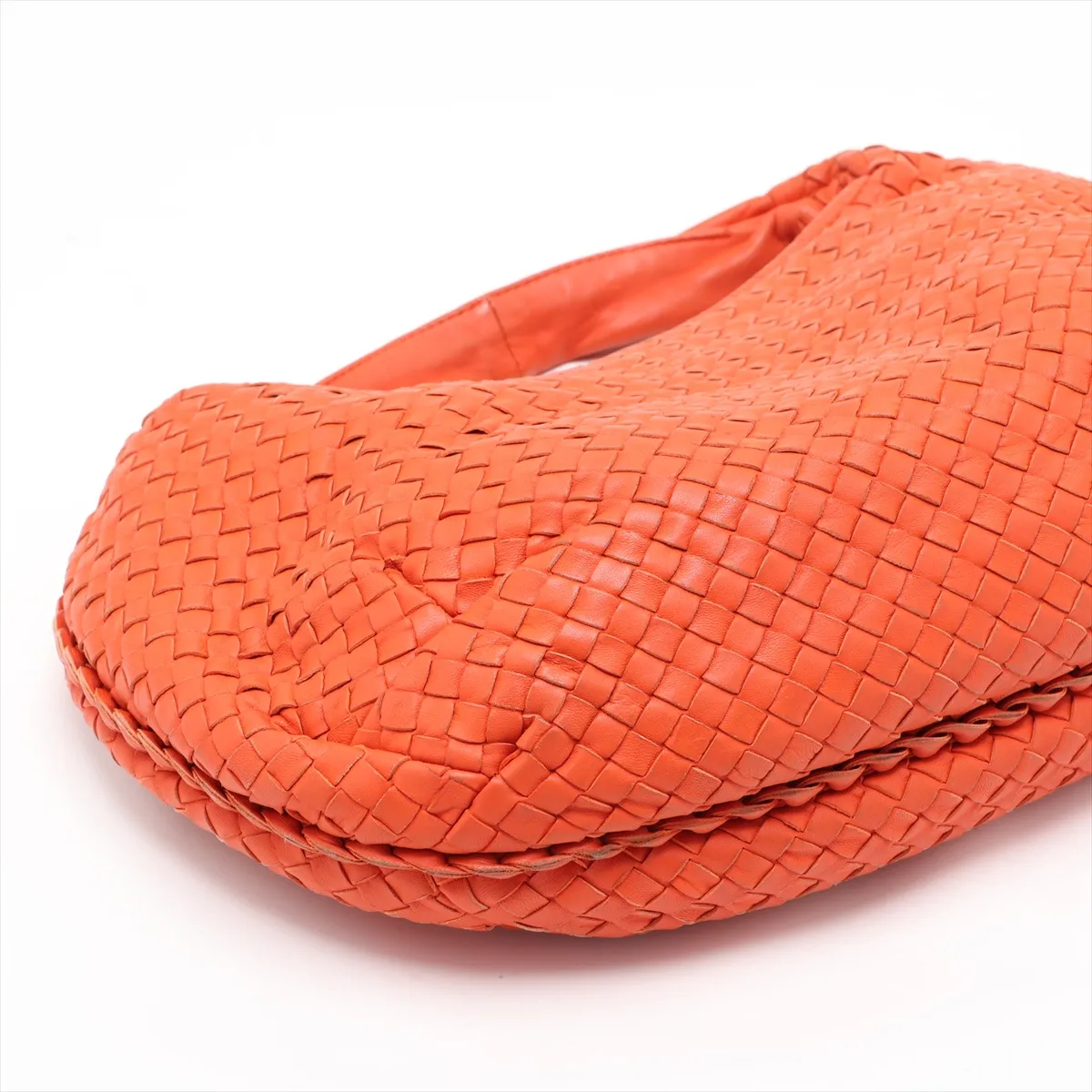 Intrecciato Hobo Leather Shoulder Bag, Orange, 232499 — view 4