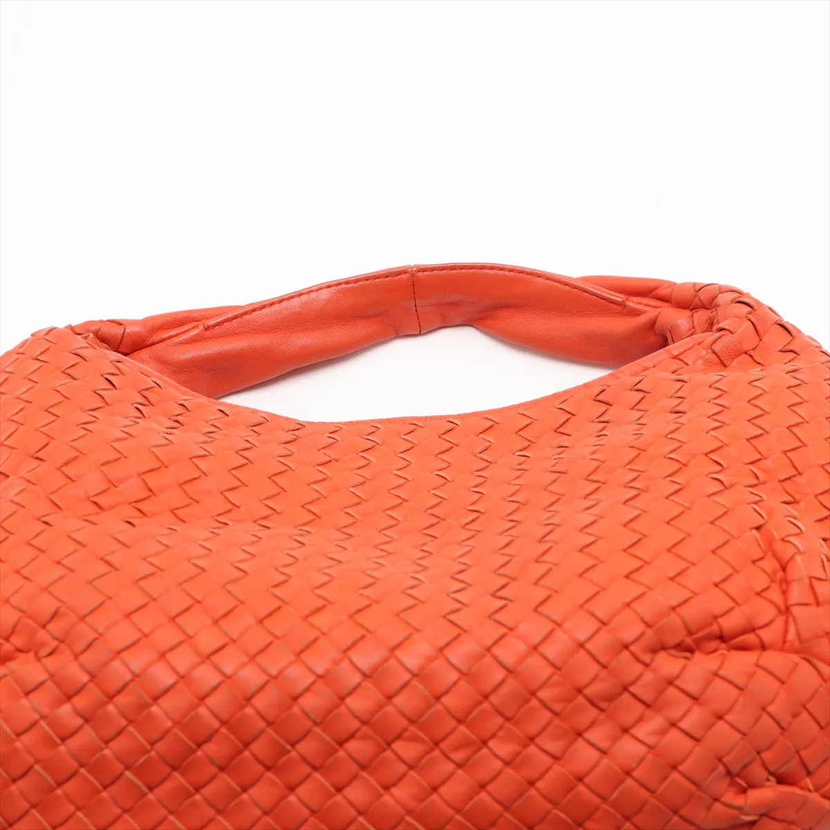 Intrecciato Hobo Leather Shoulder Bag, Orange, 232499 — view 6