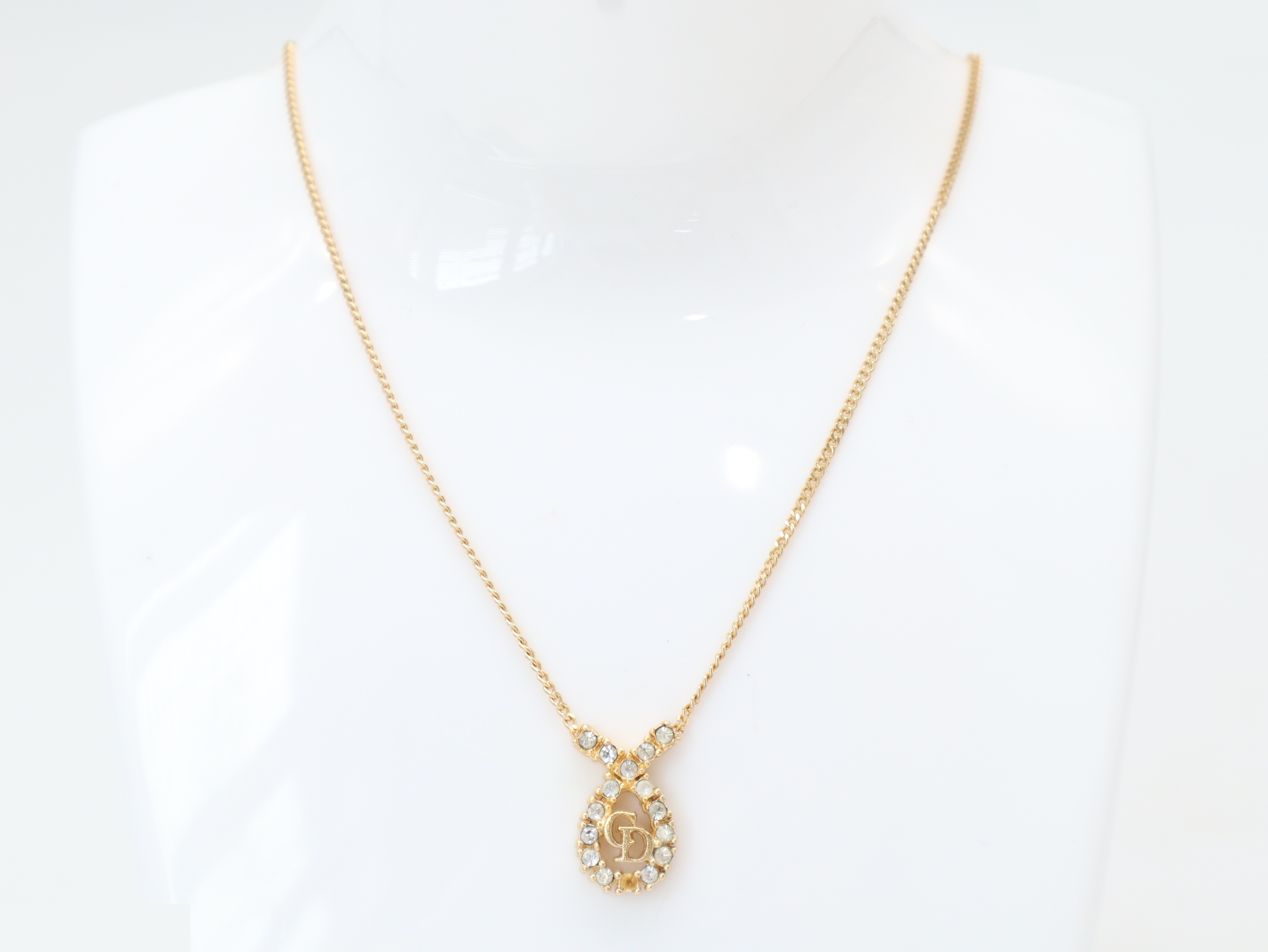 CD motif rhinestone necklace, chain approximately 42cm — view 3