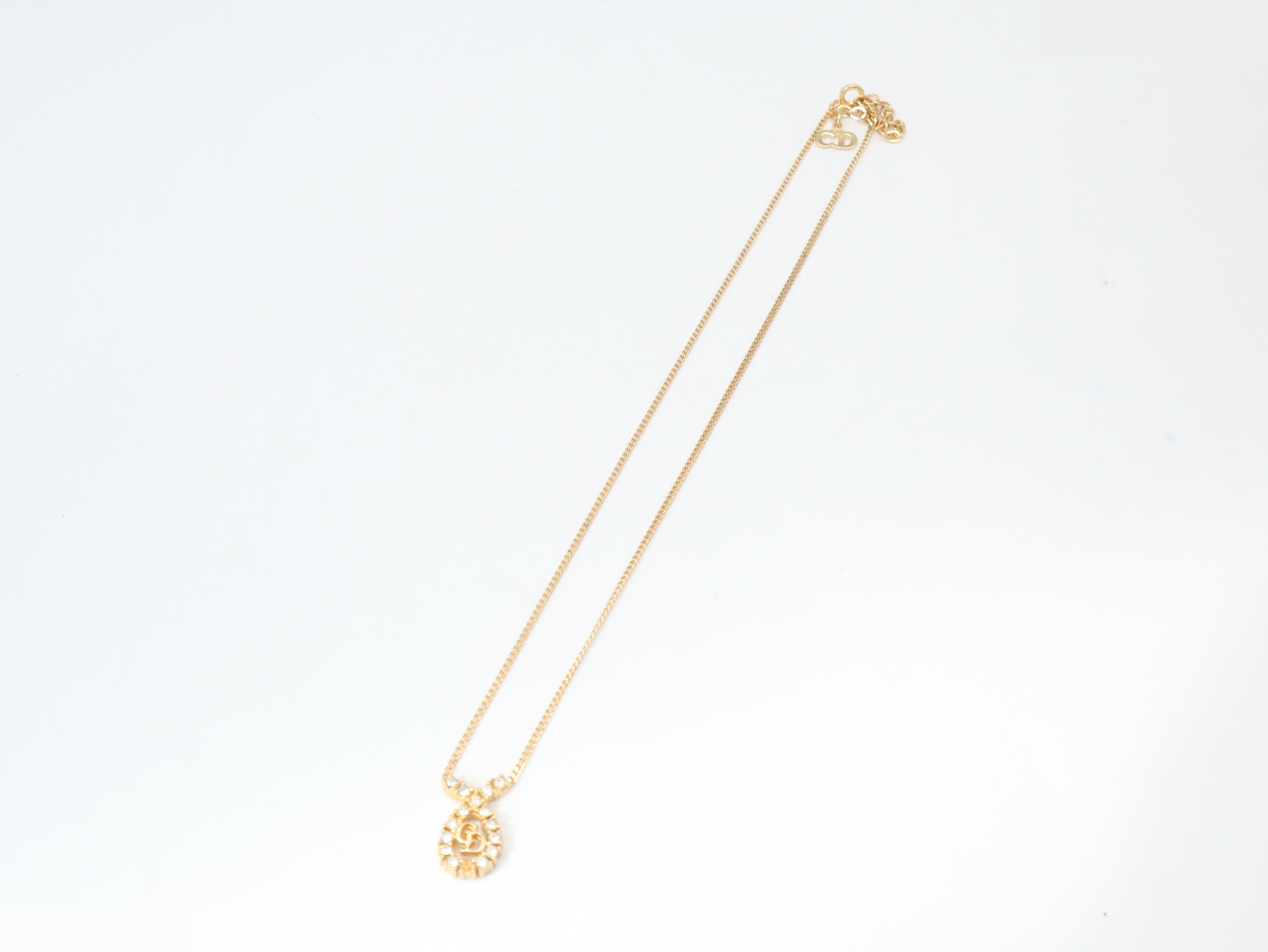 CD motif rhinestone necklace, chain approximately 42cm — view 5