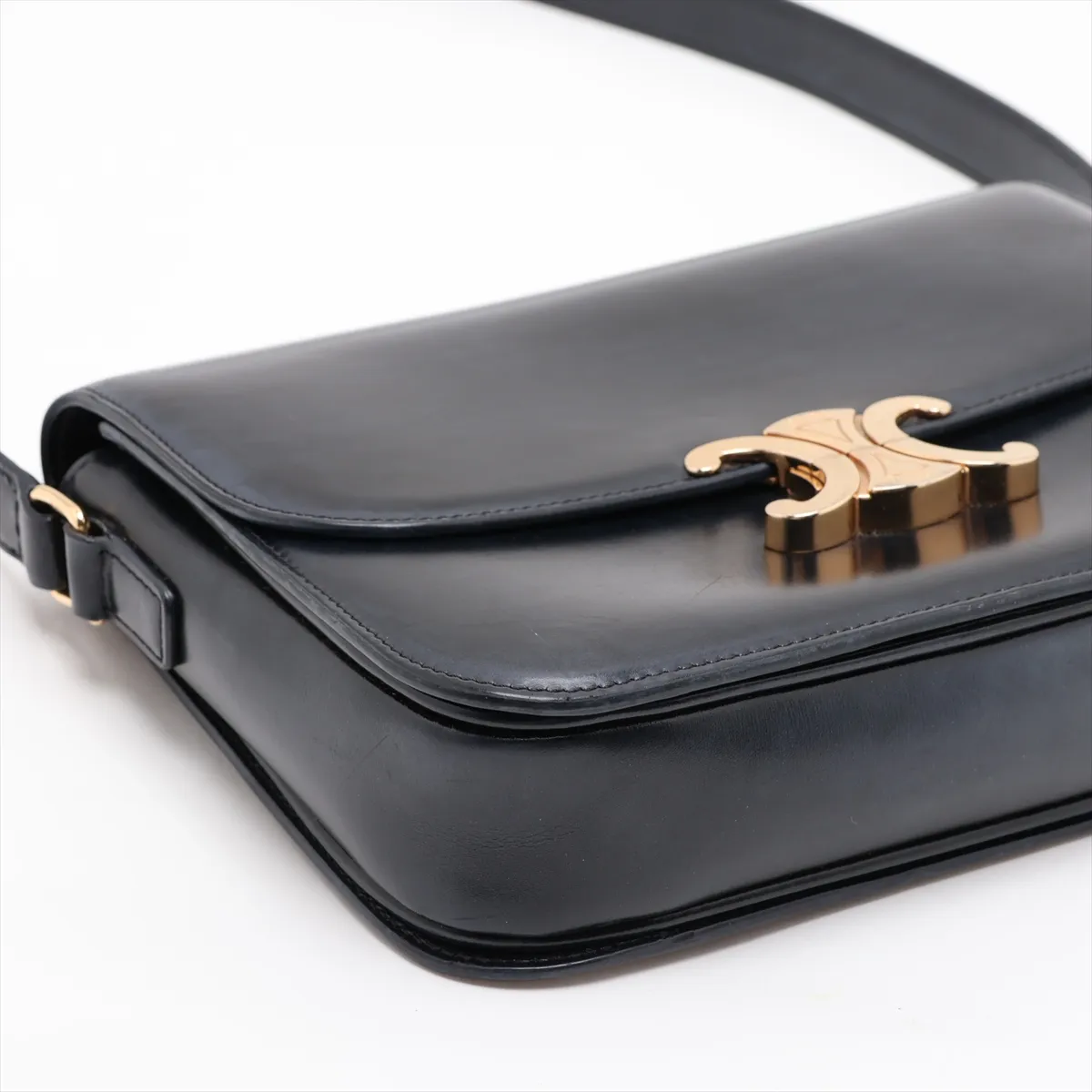 Triomphe Teen Leather Shoulder Bag, Black — view 4