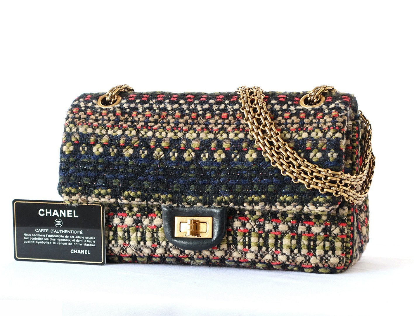 Tweed 25 Double Flap Double Chain Shoulder Bag