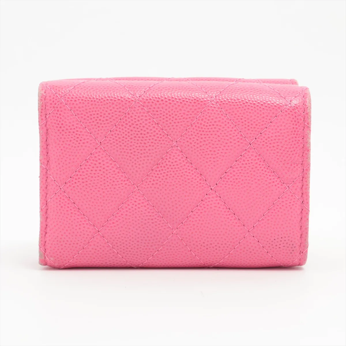 Matelassé Caviar Skin Compact Wallet, Pink with Gold Hardware, 29958734 — view 2