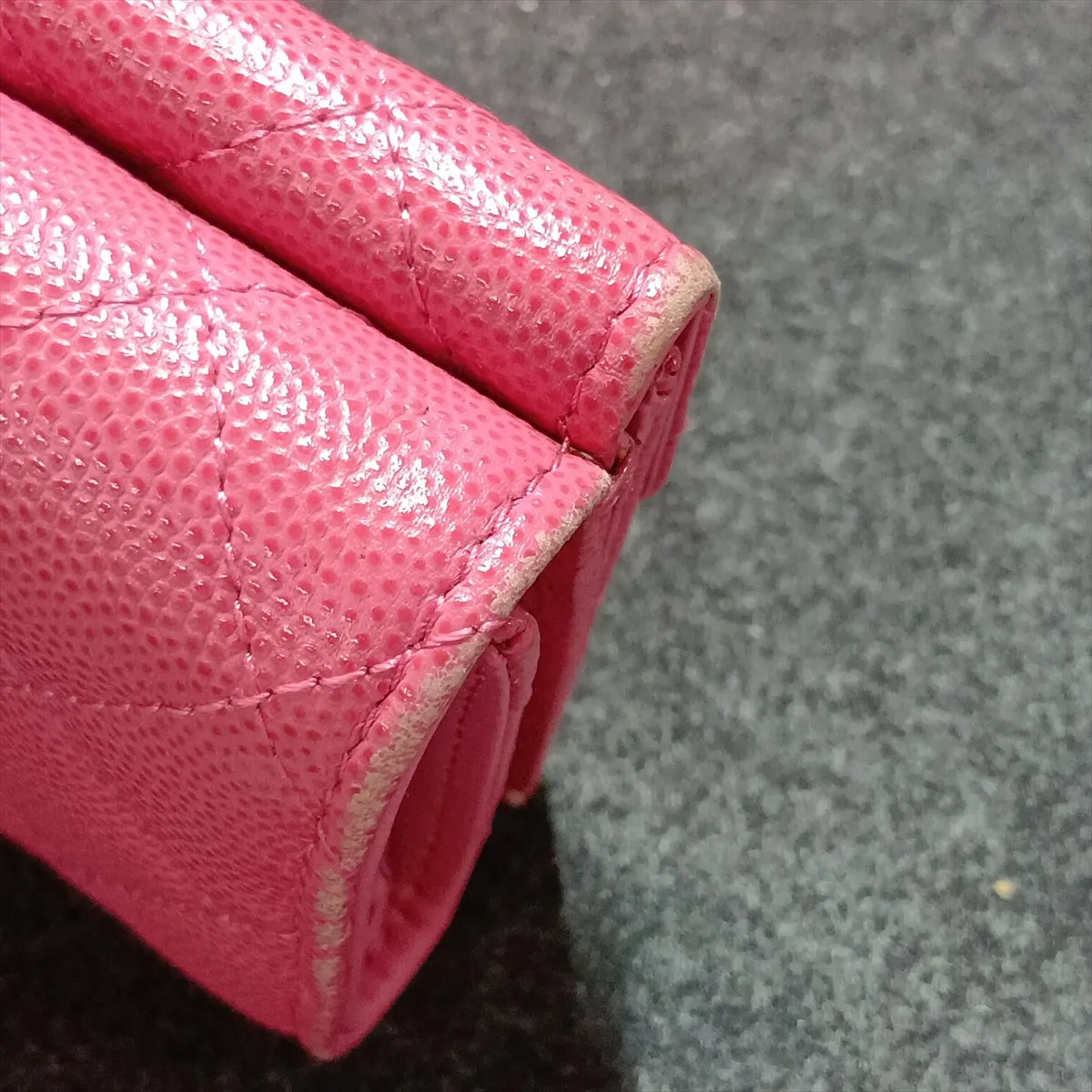 Matelassé Caviar Skin Compact Wallet, Pink with Gold Hardware, 29958734 — view 11