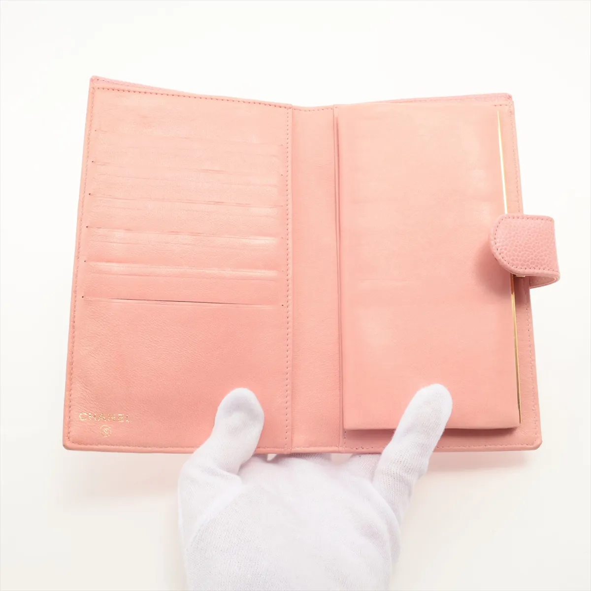 Coco Mark Caviar Skin Long Wallet, Pink with Gold Hardware, 8929361 — view 3