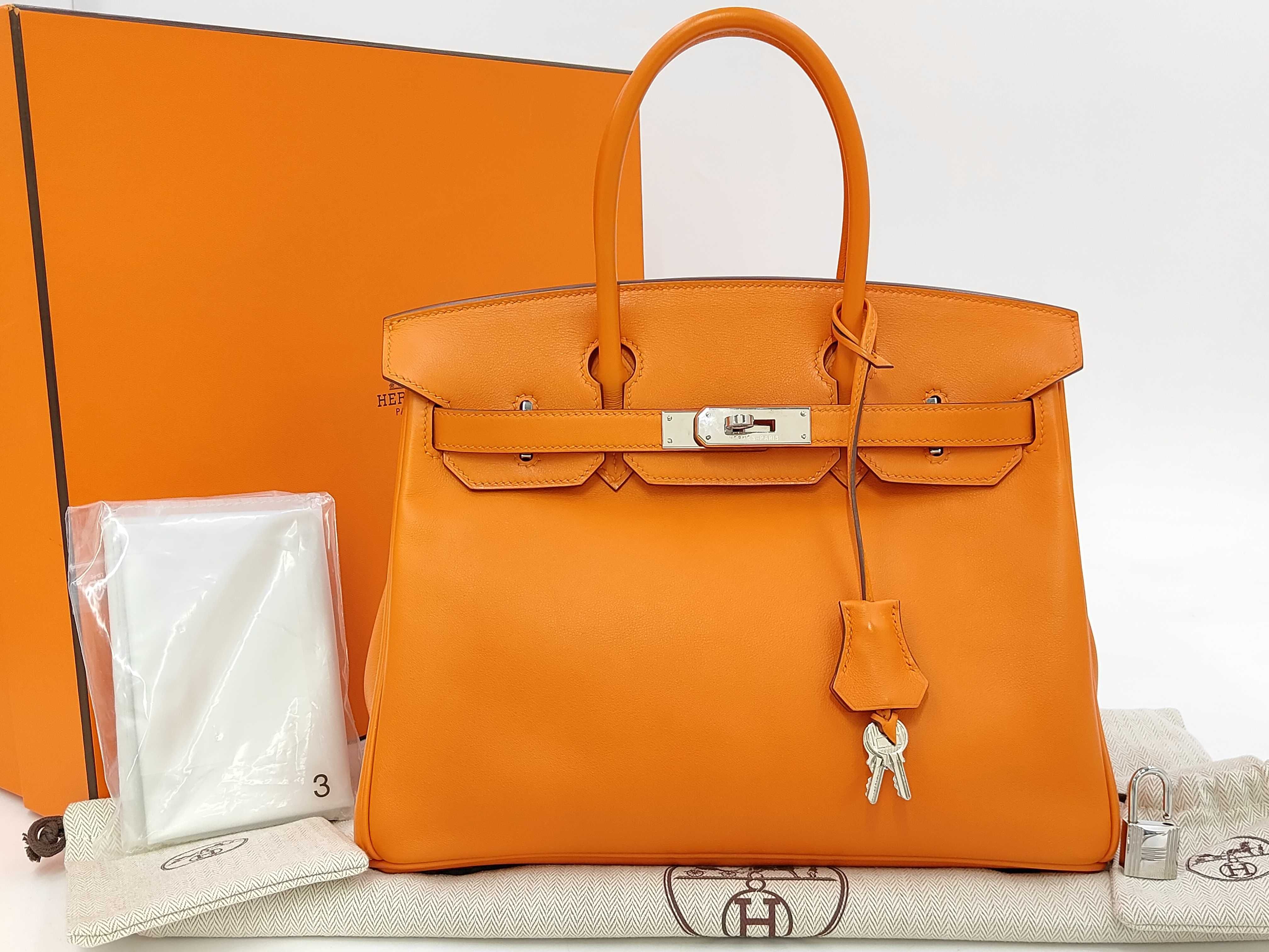 Birkin 30 Swift Orange Silver Hardware L Handbag