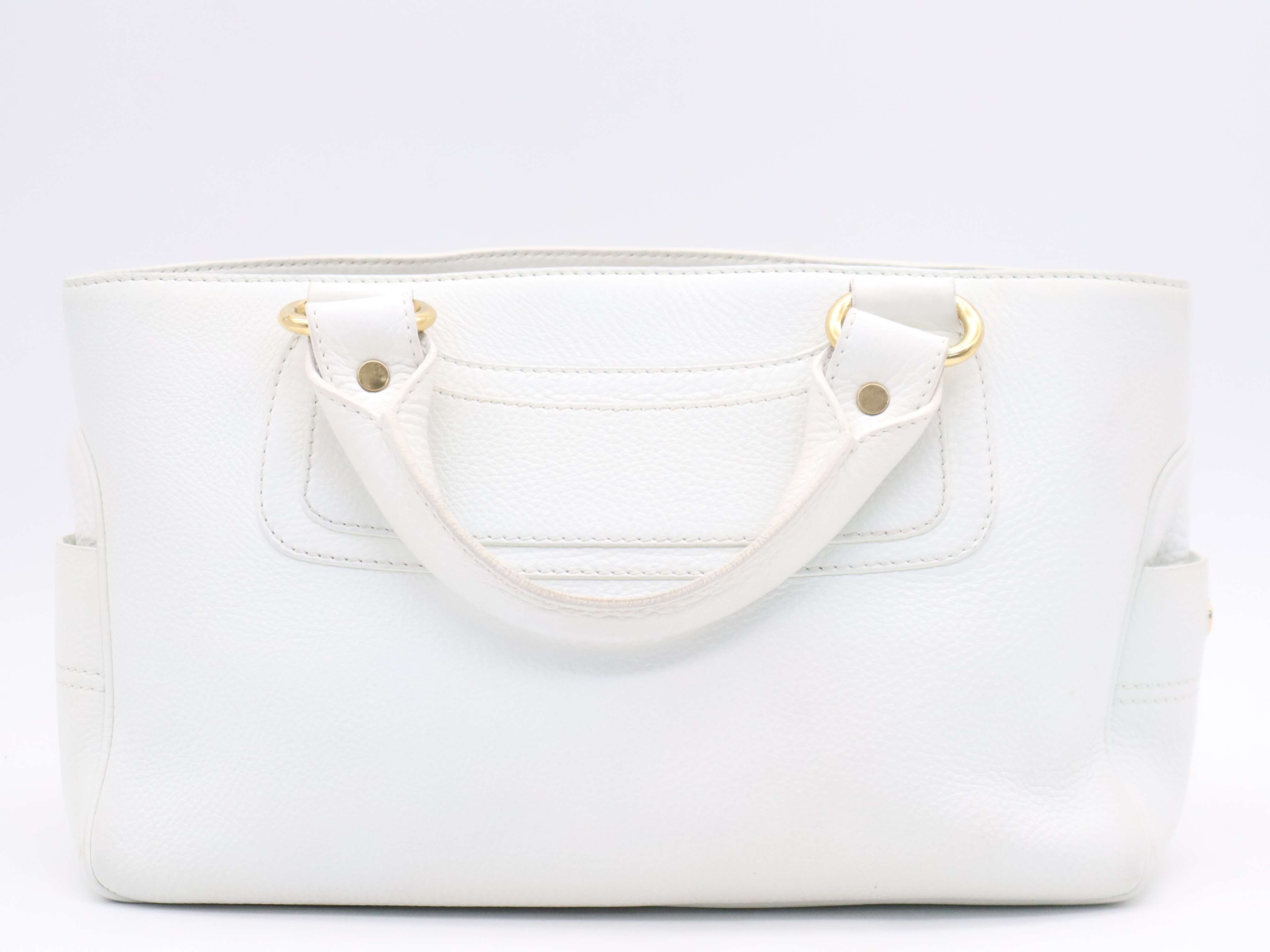 Leather Boogie White Handbag with Gold Hardware — view 2