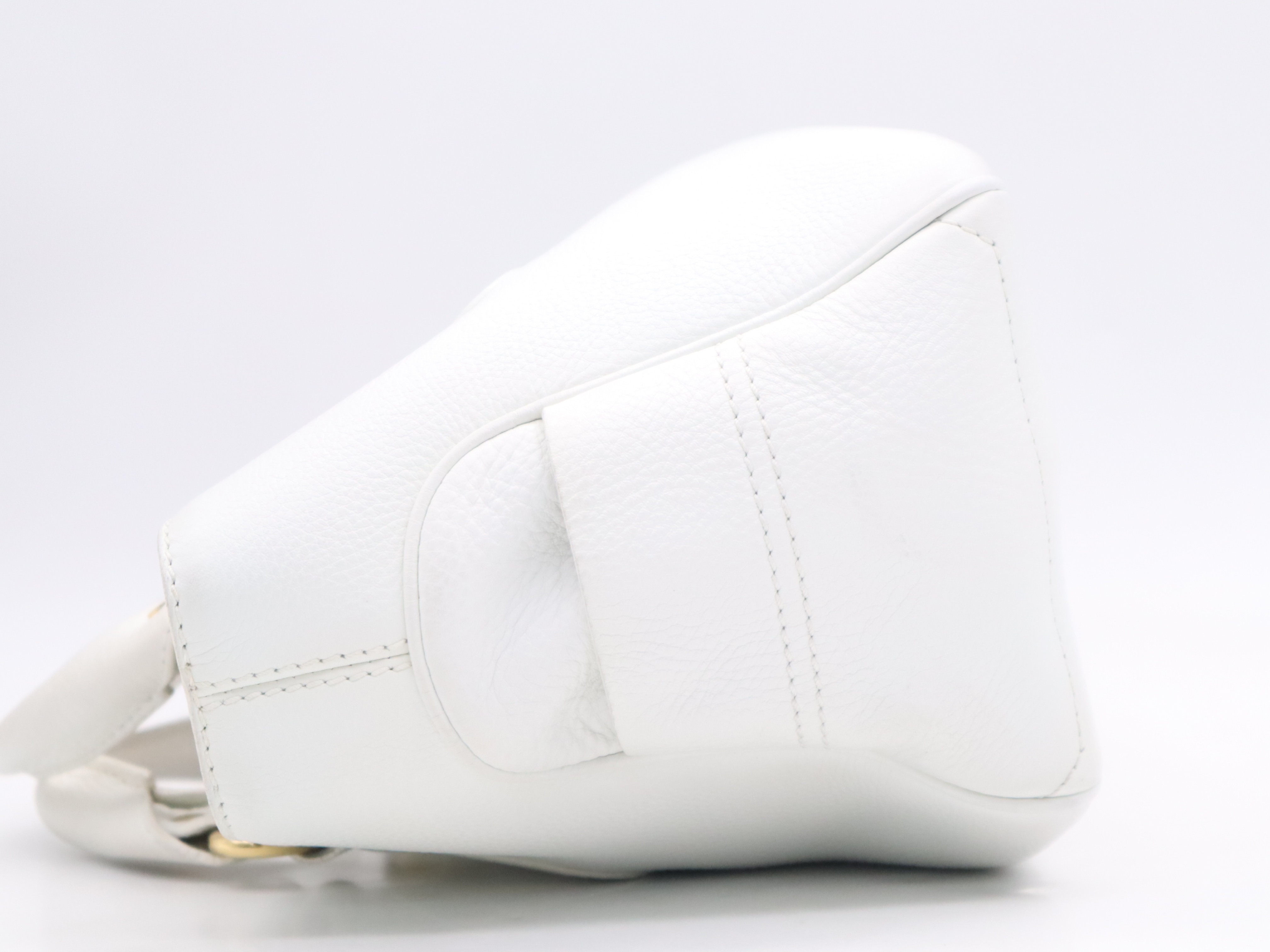 Leather Boogie White Handbag with Gold Hardware — view 3