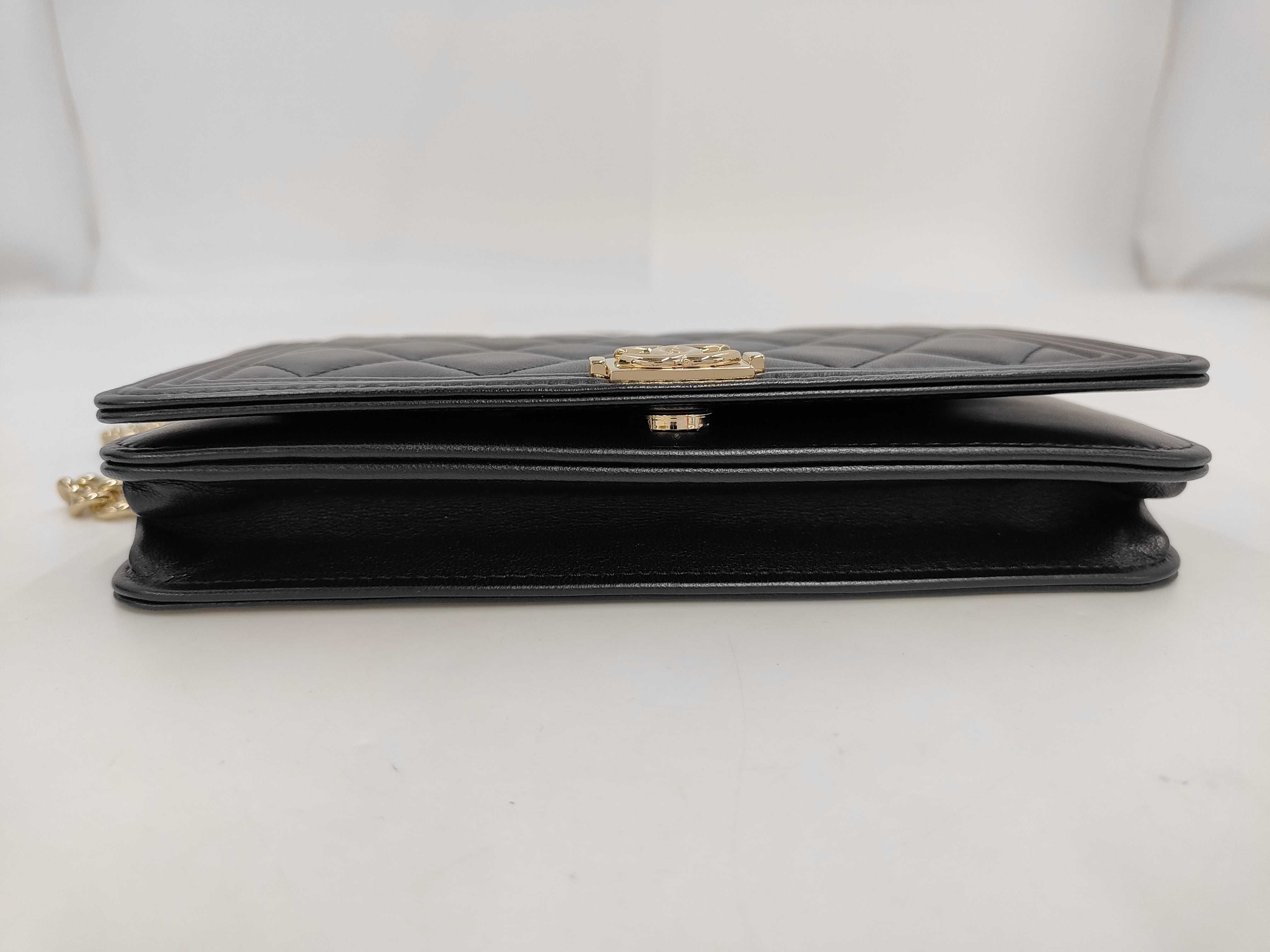 Boy Chanel Chain Shoulder Bag, Black Lambskin, Gold Hardware, Matelassé Bag — view 4