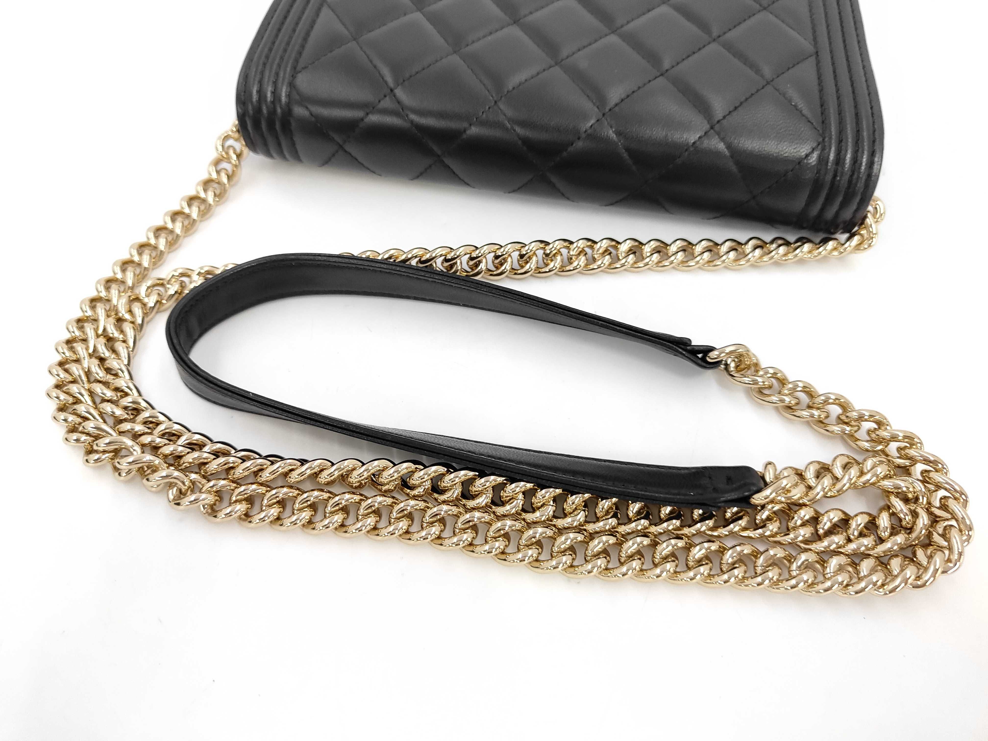 Boy Chanel Chain Shoulder Bag, Black Lambskin, Gold Hardware, Matelassé Bag — view 5