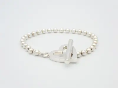 Ball chain heart bracelet, 925 sterling silver, 13.2g, wrist circumference approx. 17cm