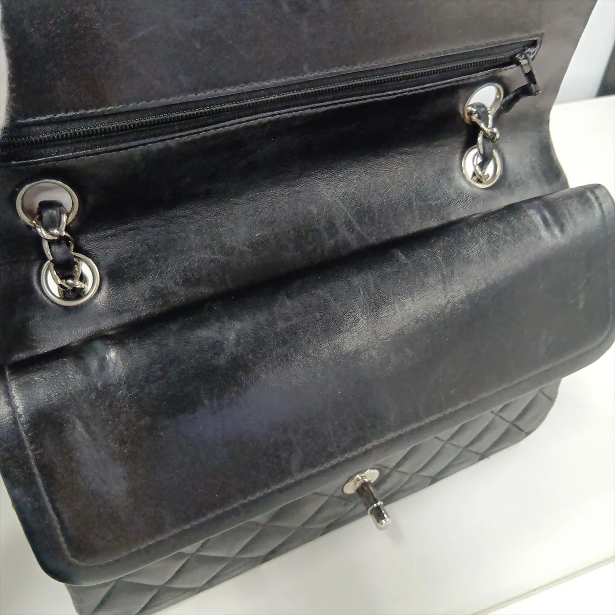 Matelassé 25 Lambskin Double Flap Double Chain Bag, Black with Silver Hardware, 6730489, Series 6, A01113 — view 15