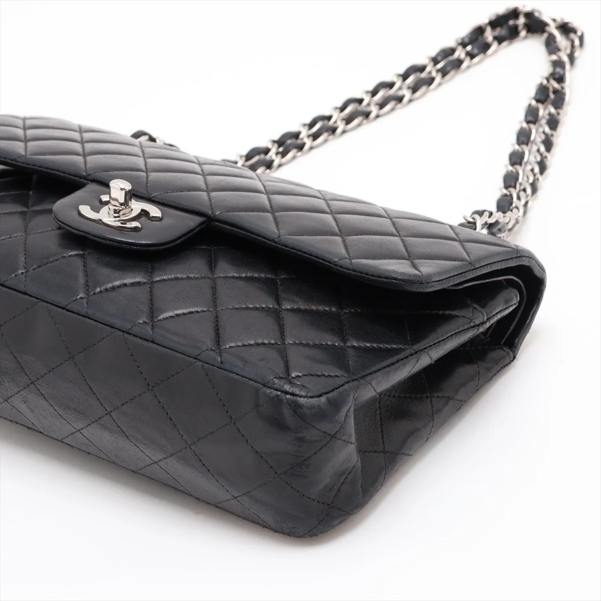 Matelassé 25 Lambskin Double Flap Double Chain Bag, Black with Silver Hardware, 6730489, Series 6, A01113 — view 3