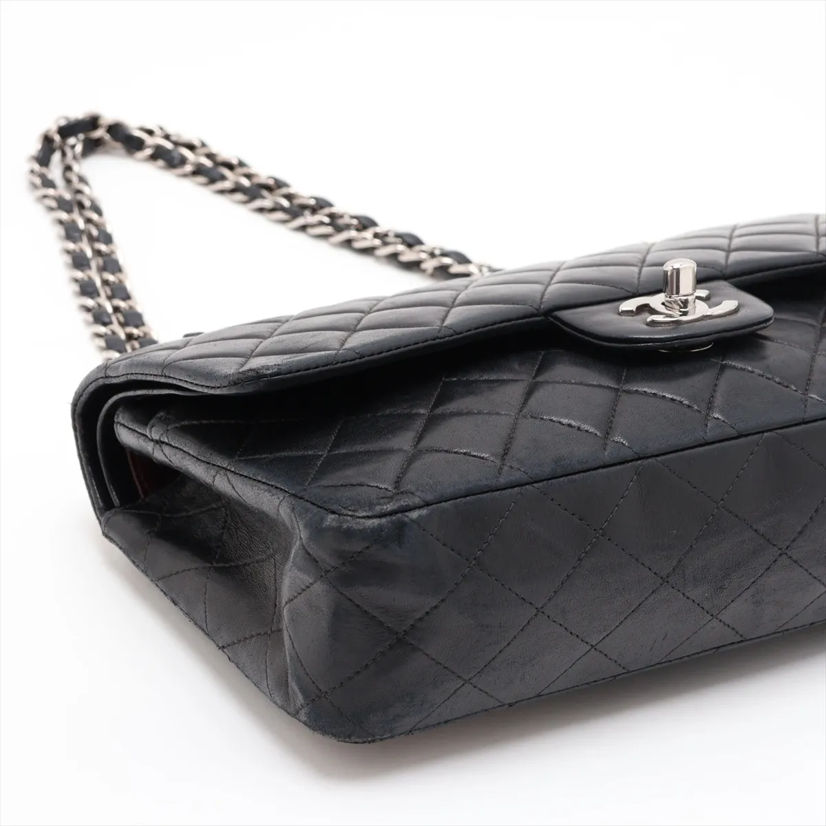 Matelassé 25 Lambskin Double Flap Double Chain Bag, Black with Silver Hardware, 6730489, Series 6, A01113 — view 4