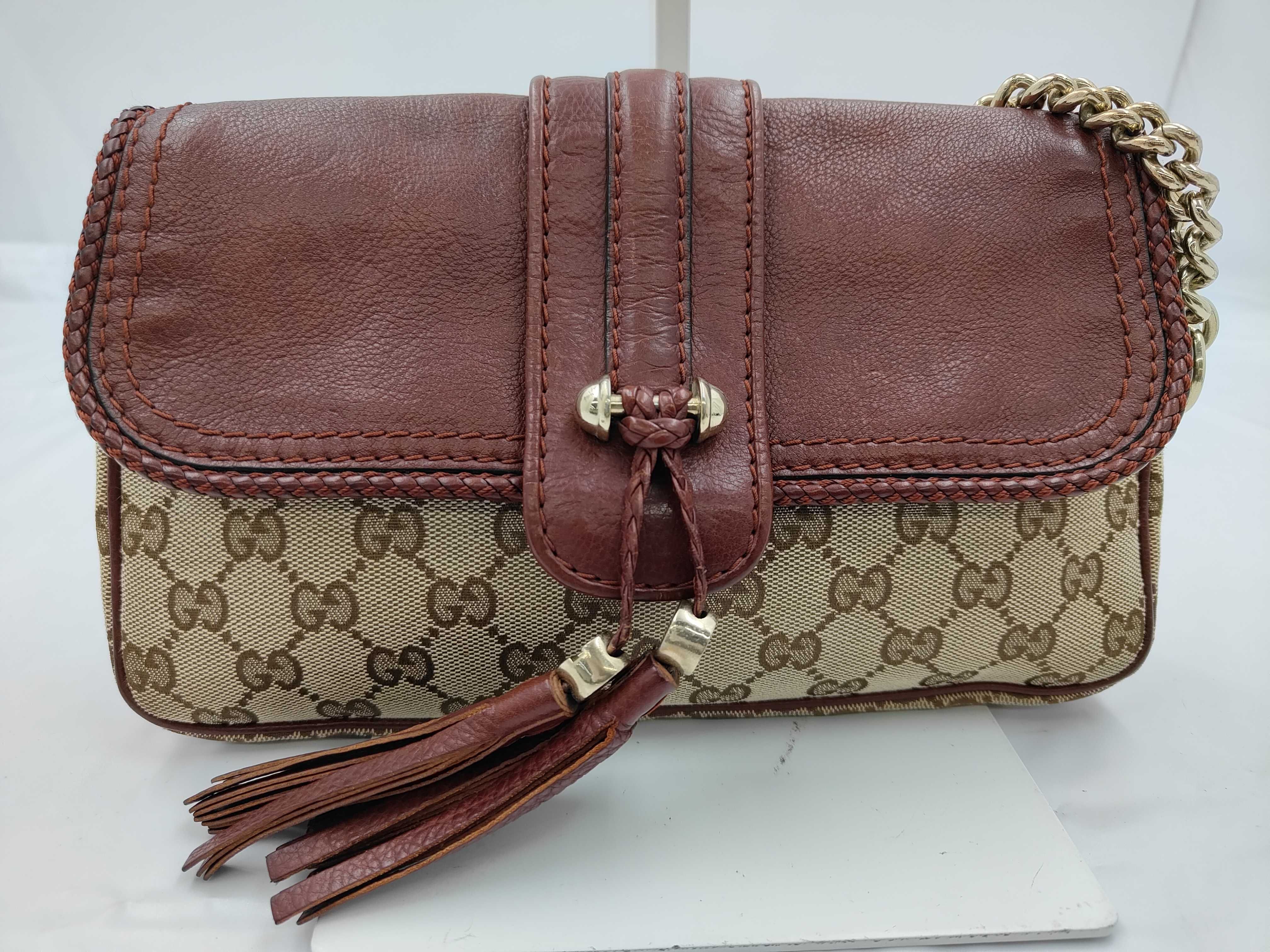 GG Burgundy Canvas GG Monogram Tassel Chain Shoulder Bag