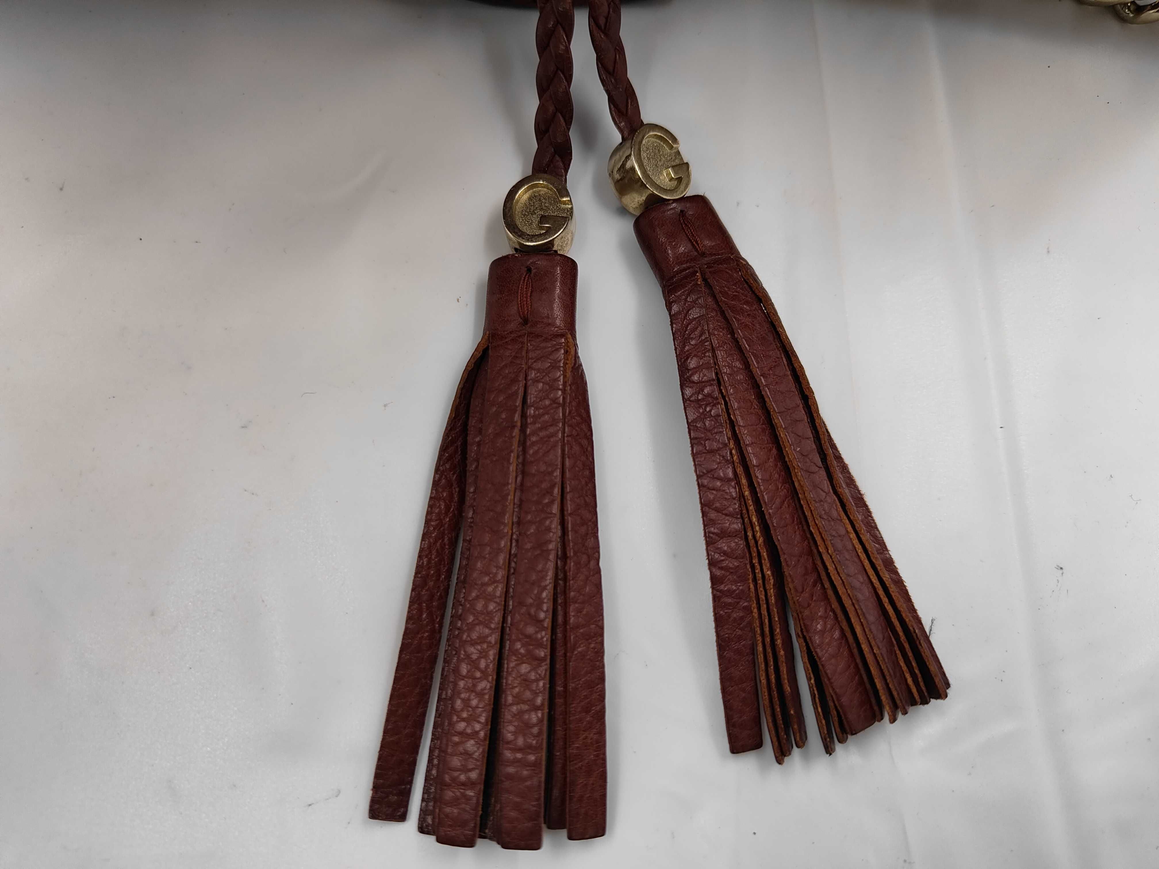 GG Burgundy Canvas GG Monogram Tassel Chain Shoulder Bag — view 14
