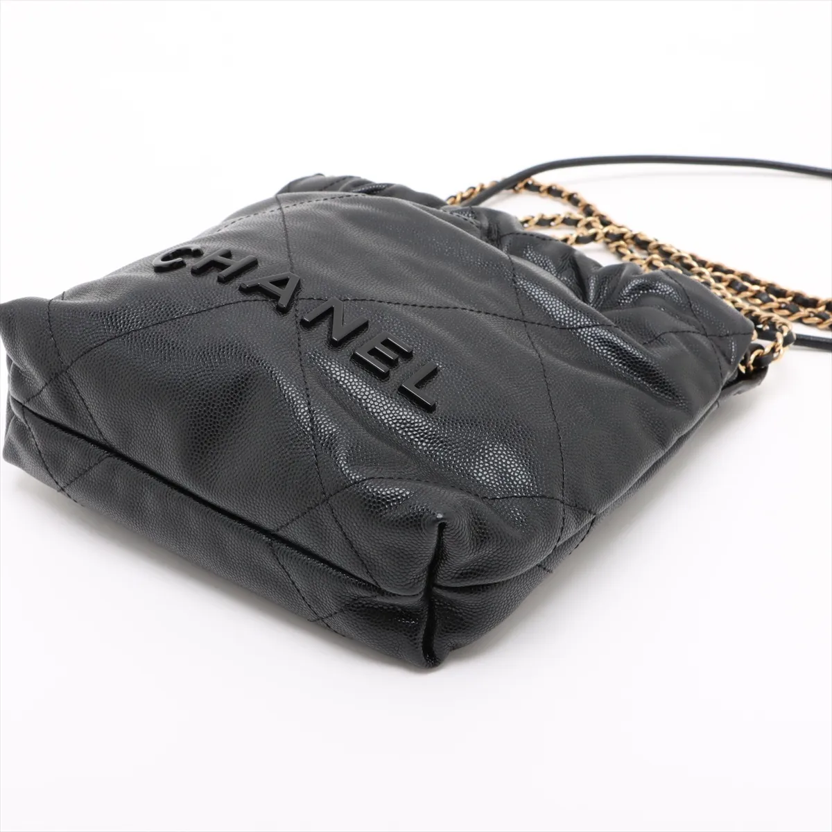 22 Mini Caviar Skin Chain Shoulder Bag Black Gold Hardware CK7N88HA Random Plate AS3980 — view 3