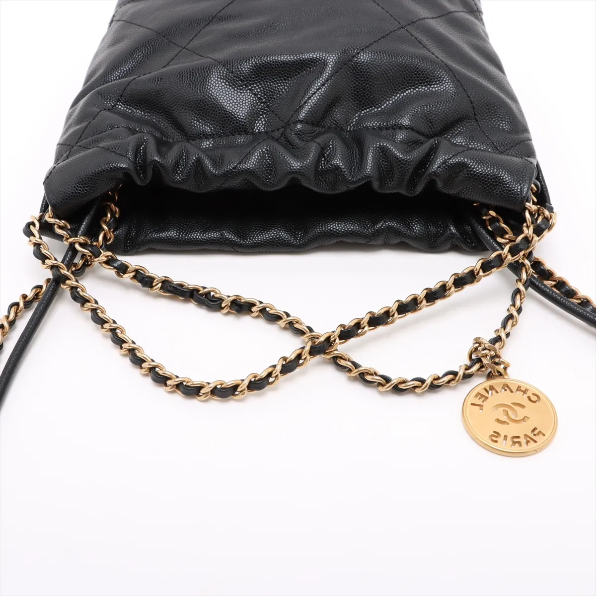22 Mini Caviar Skin Chain Shoulder Bag Black Gold Hardware CK7N88HA Random Plate AS3980 — view 5