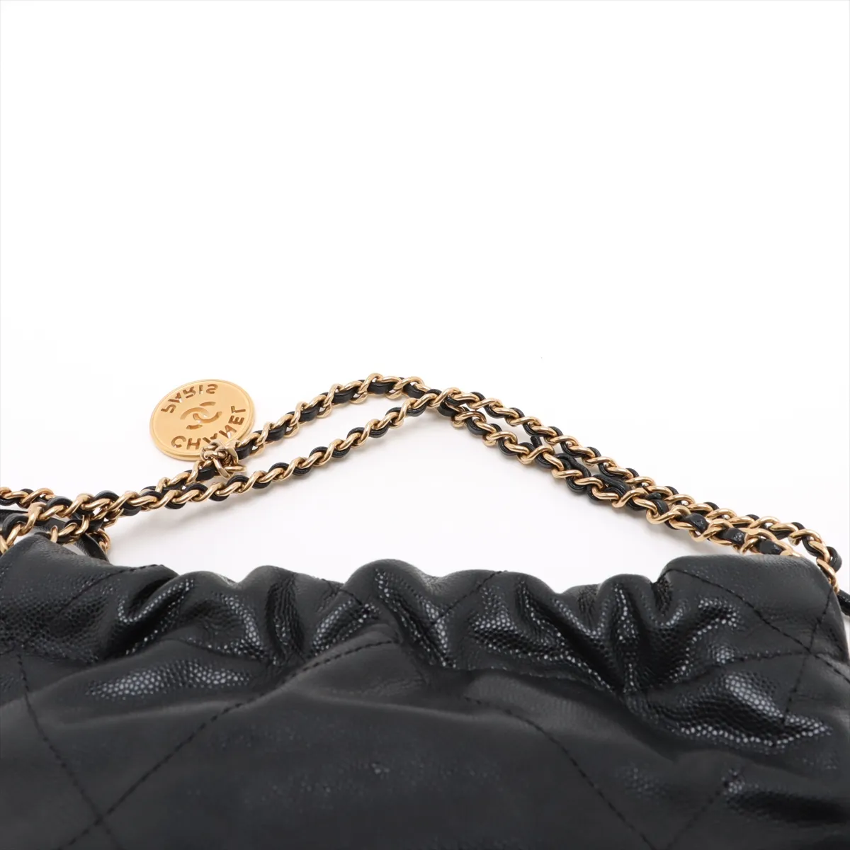 22 Mini Caviar Skin Chain Shoulder Bag Black Gold Hardware CK7N88HA Random Plate AS3980 — view 6