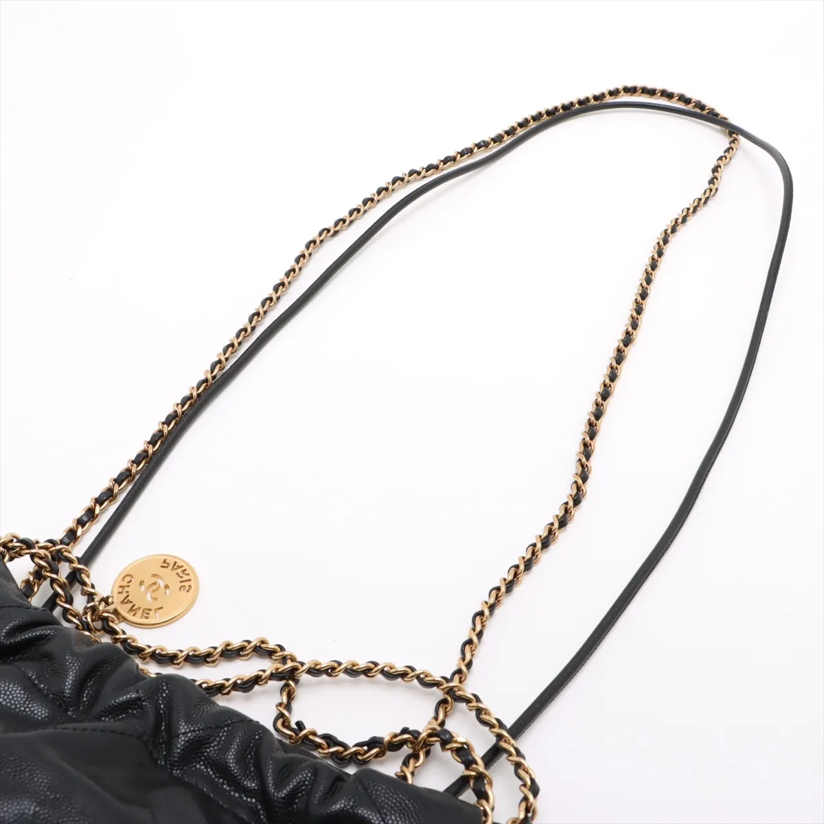 22 Mini Caviar Skin Chain Shoulder Bag Black Gold Hardware CK7N88HA Random Plate AS3980 — view 7