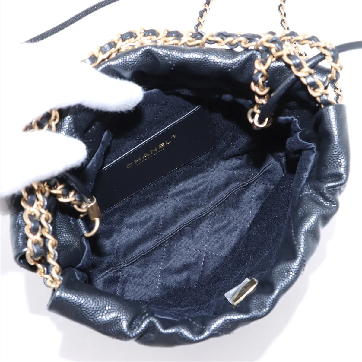 22 Mini Caviar Skin Chain Shoulder Bag Black Gold Hardware CK7N88HA Random Plate AS3980 — view 8