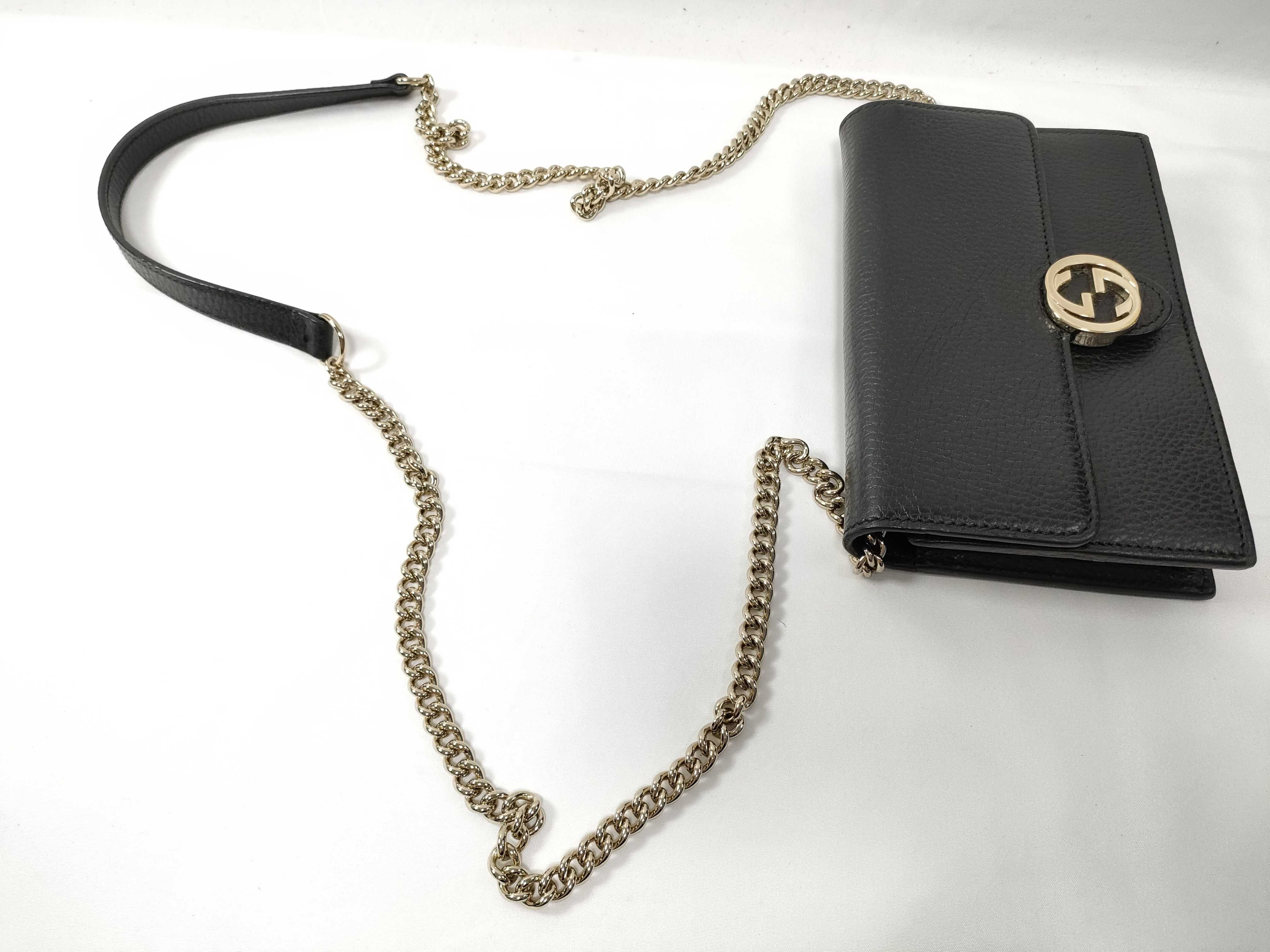 Interlocking G Leather Chain Wallet Black 615523 Outlet Shoulder Bag — view 5