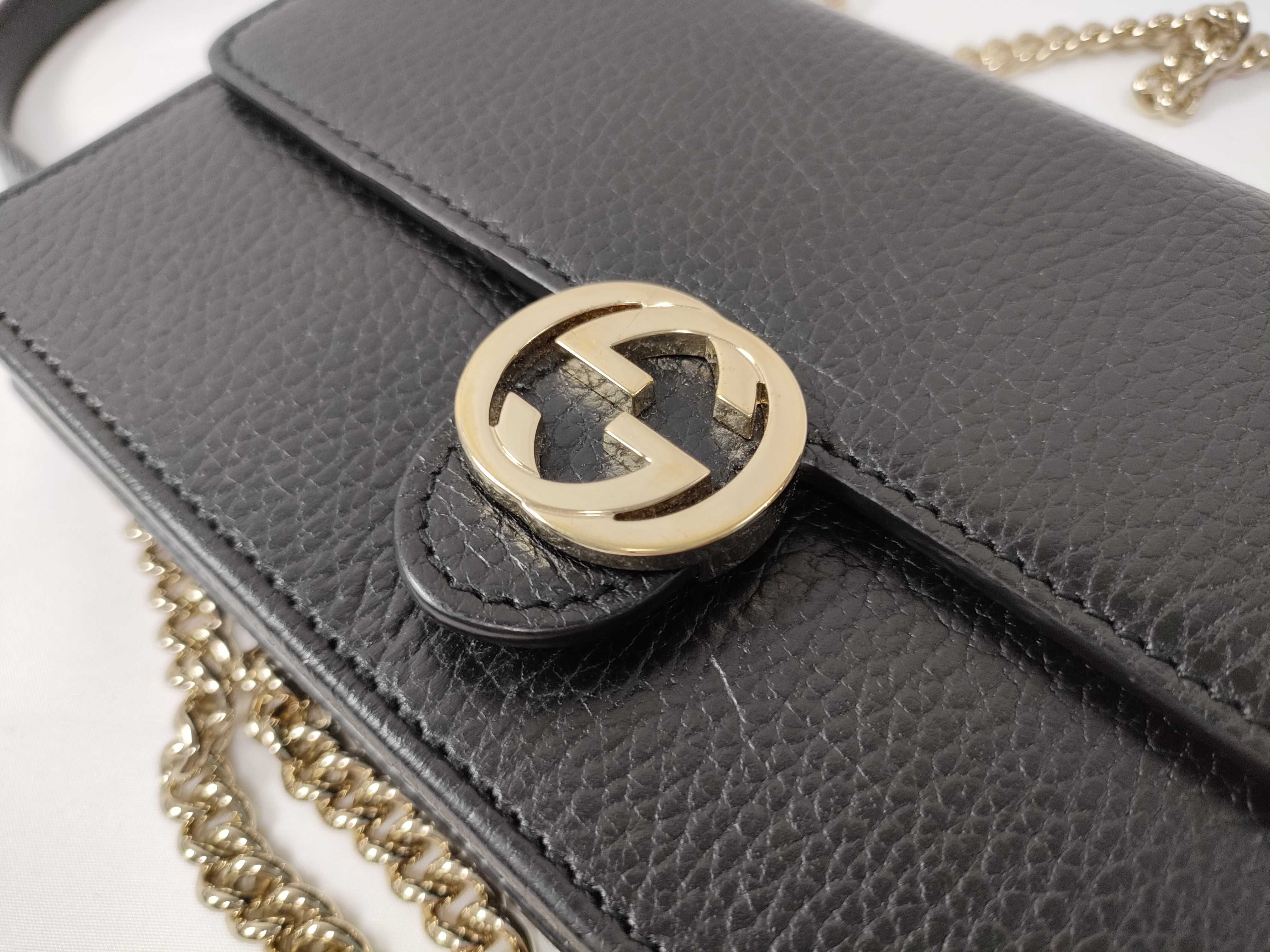Interlocking G Leather Chain Wallet Black 615523 Outlet Shoulder Bag — view 7